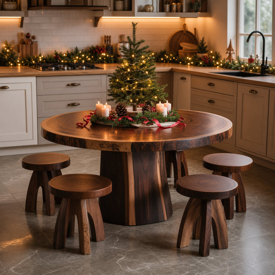 Rustic Live Edge Round Dining Table Kitchen