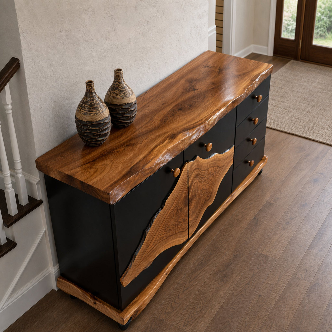 Rustic Live Edge Storage Cabinet Solid Wood Natural Slab Top Design Living Room And Entryway