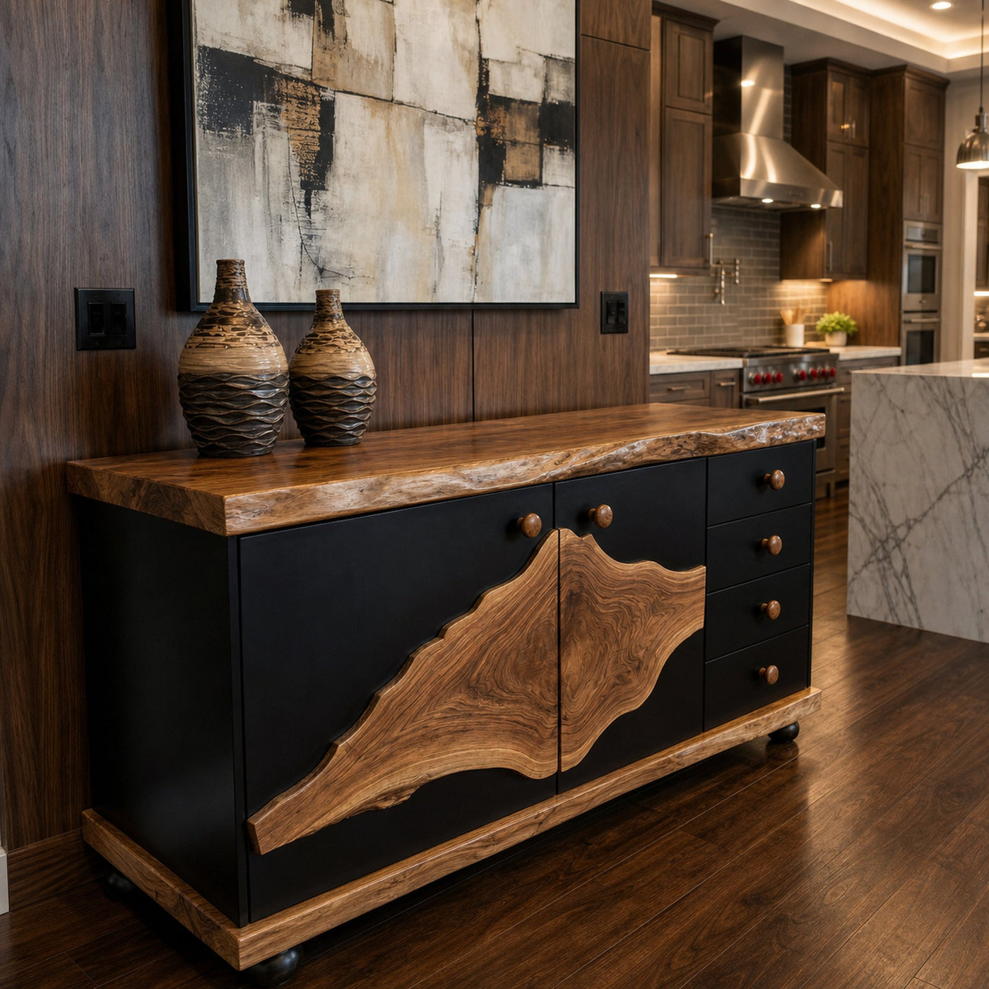 Rustic Live Edge Storage Cabinet Solid Wood Natural Slab Top Design Living Room And Entryway - product view 6