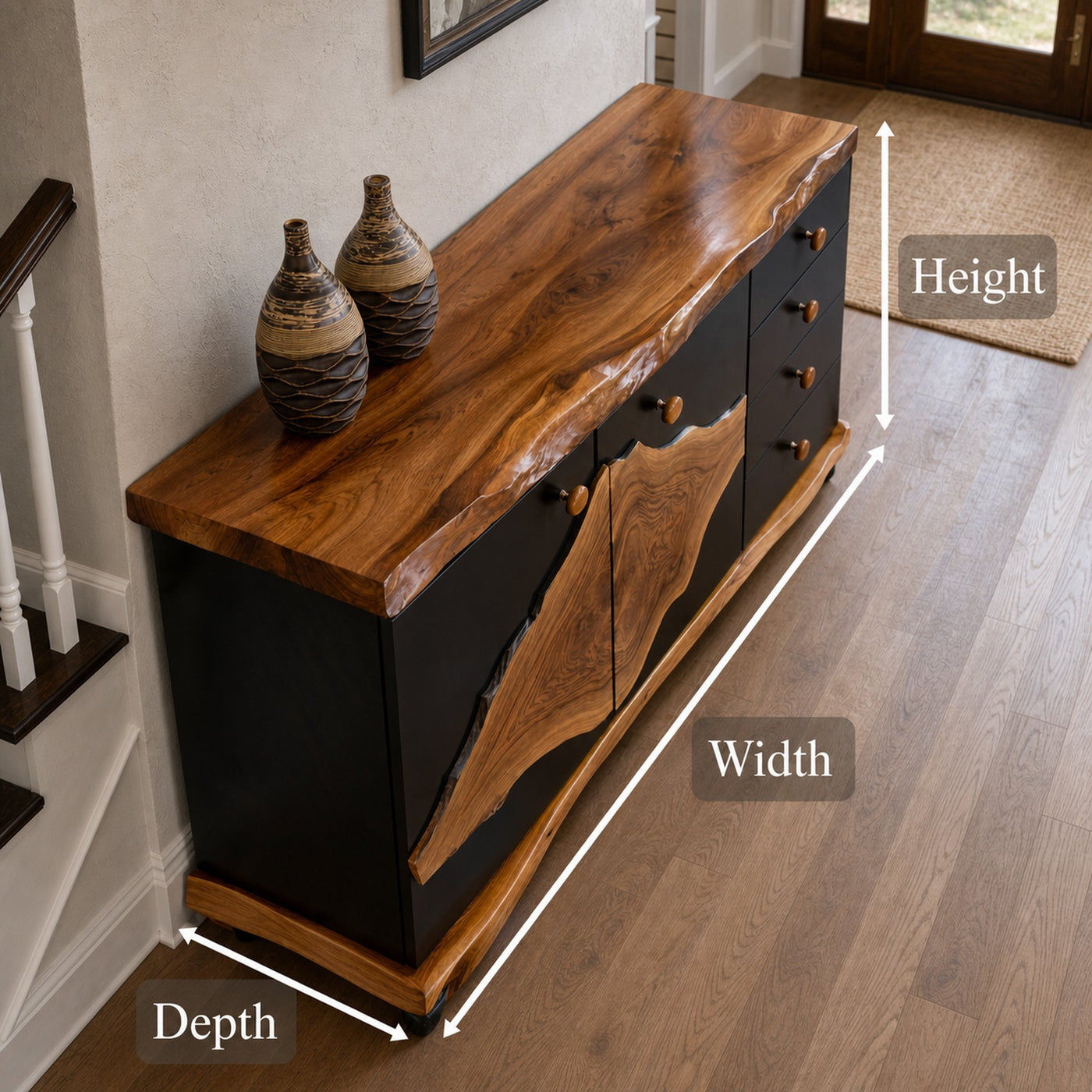 Rustic Live Edge Storage Cabinet Solid Wood Natural Slab Top Design Living Room And Entryway - product view 7