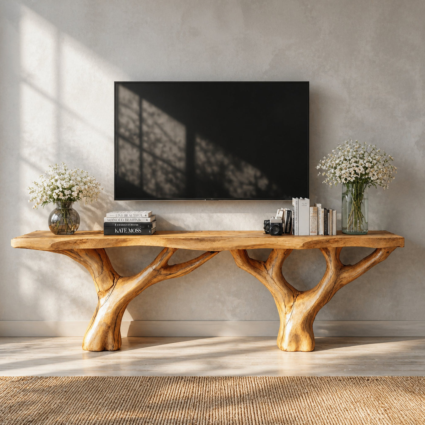 Rustic Live Edge TV Stand For Living Room And Hallway
