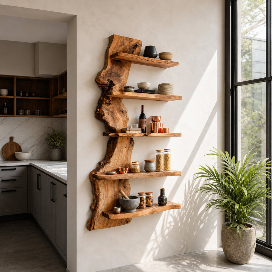 Rustic Live Edge Wall Shelf Handmade For Kitchen