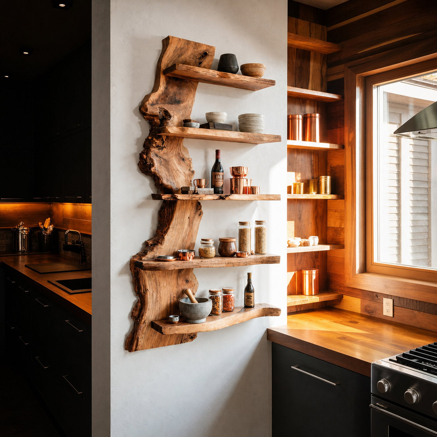 Rustic Live Edge Wall Shelf Handmade For Kitchen - product view 3