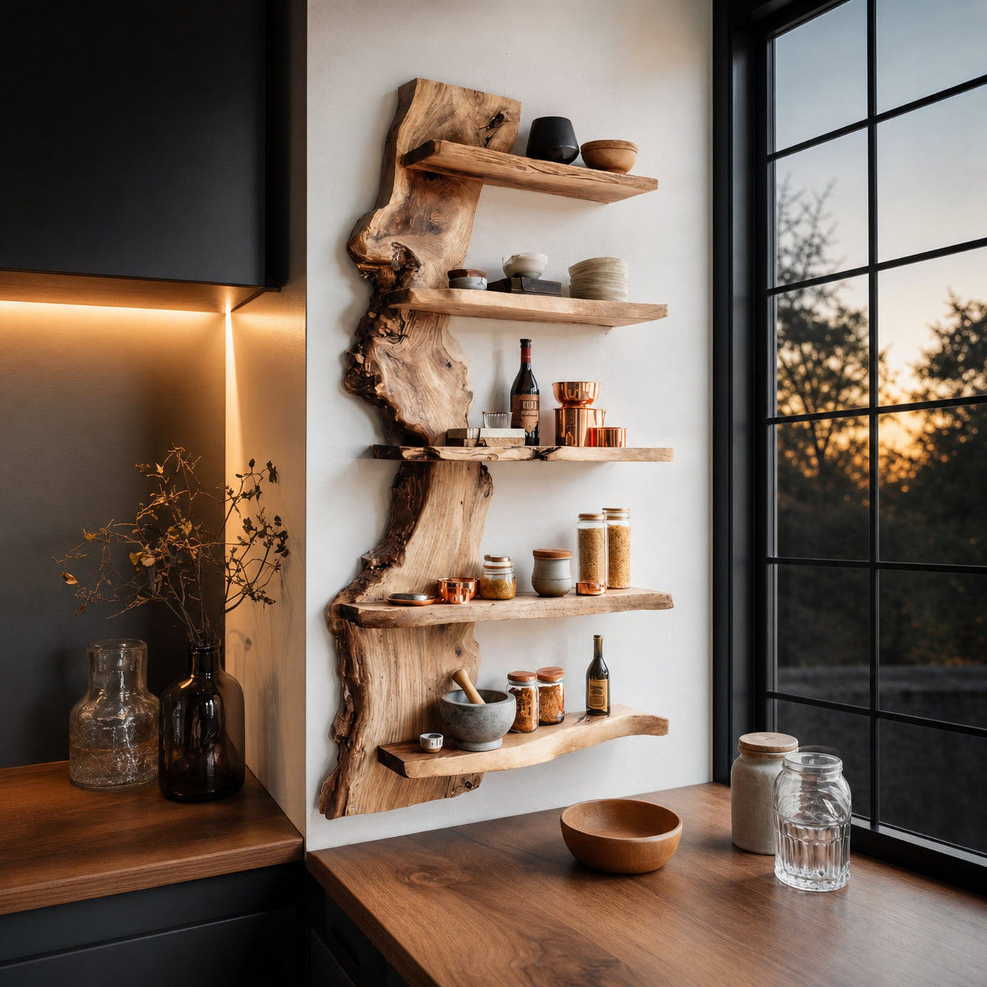 Rustic Live Edge Wall Shelf Handmade For Kitchen - product view 4