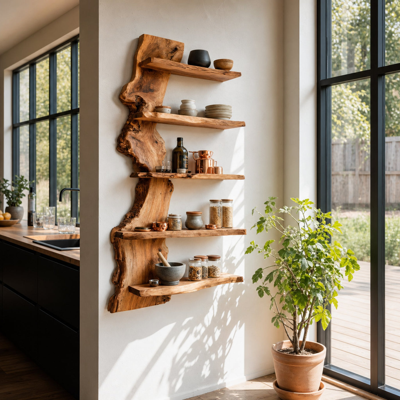 Rustic Live Edge Wall Shelf Handmade For Kitchen - product view 5