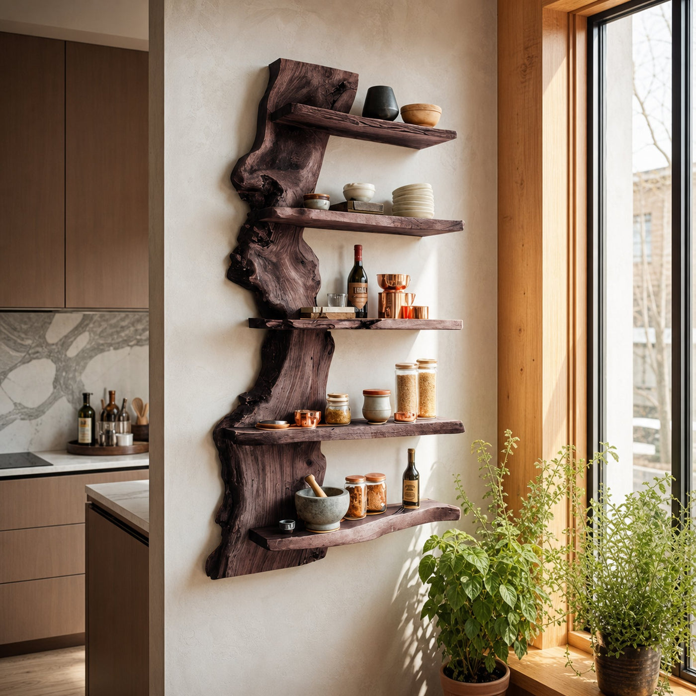 Rustic Live Edge Wall Shelf Handmade For Kitchen - product view 6