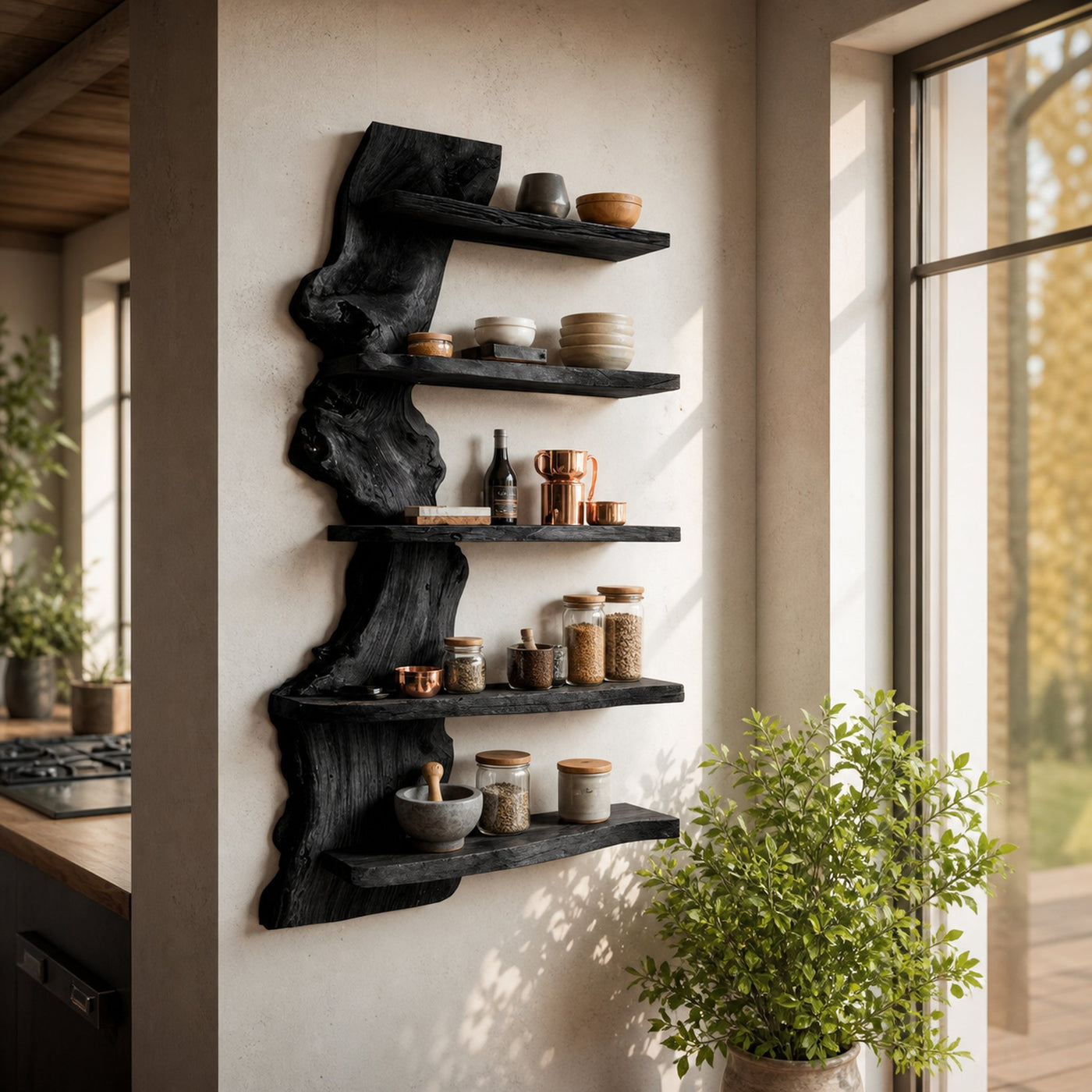 Rustic Live Edge Wall Shelf Handmade For Kitchen - product view 7