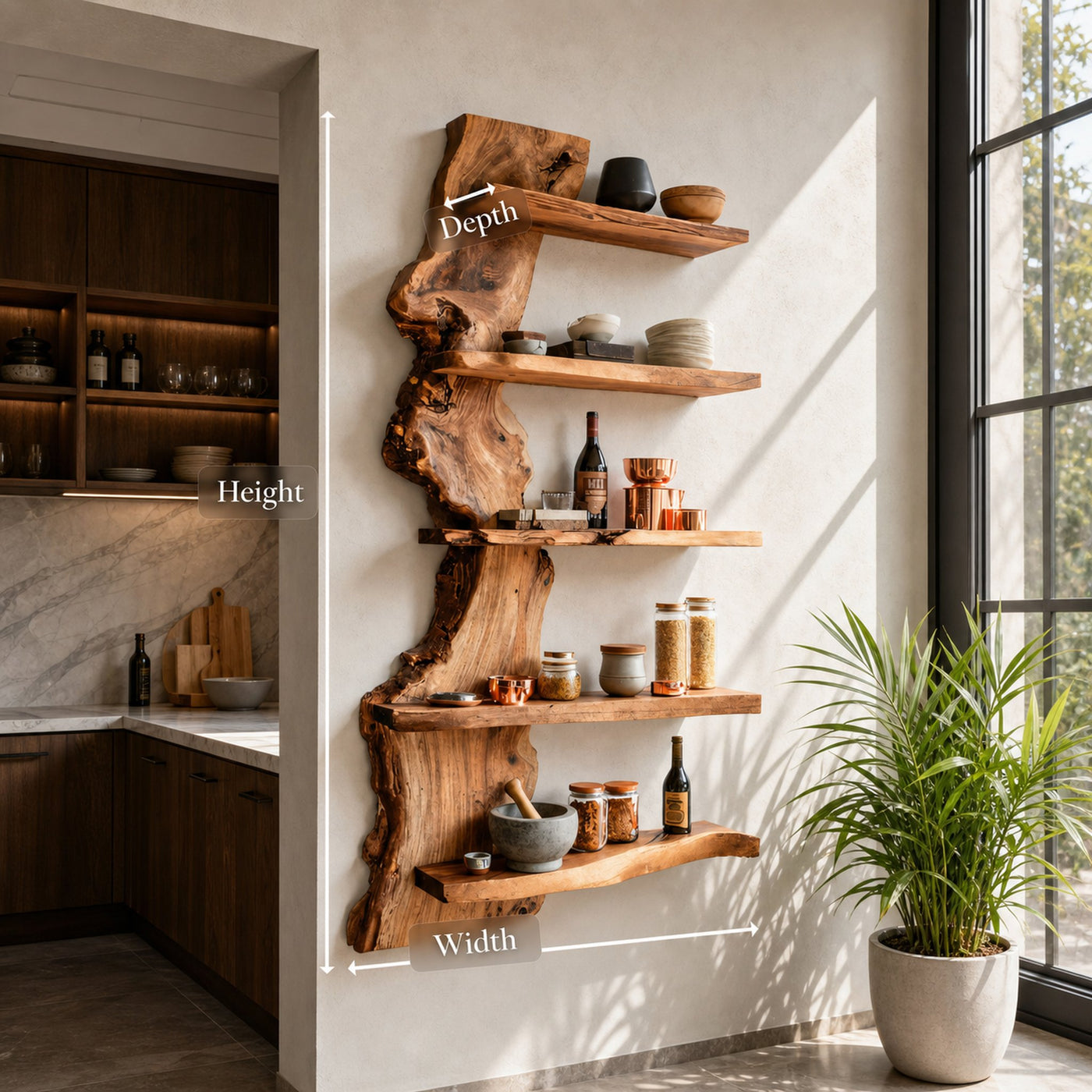 Rustic Live Edge Wall Shelf Handmade For Kitchen - product view 8