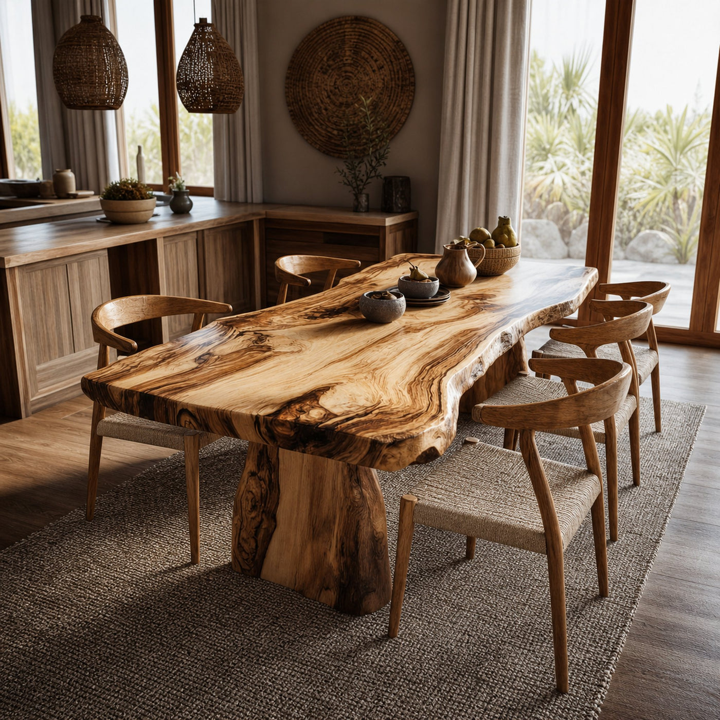 Rustic Live Edge Wooden Dining Table Dining Room - product view 2