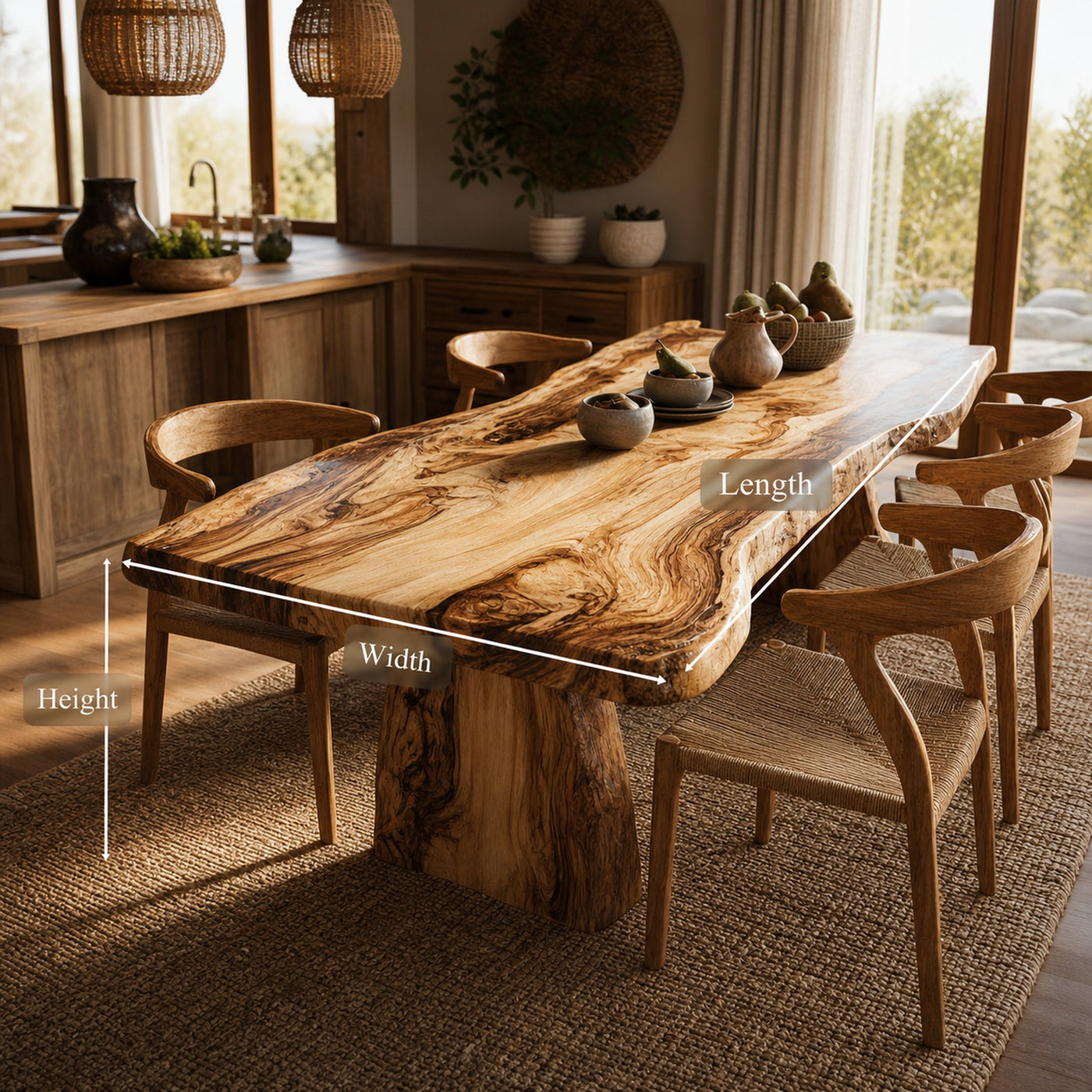 Rustic Live Edge Wooden Dining Table Dining Room - product view 5