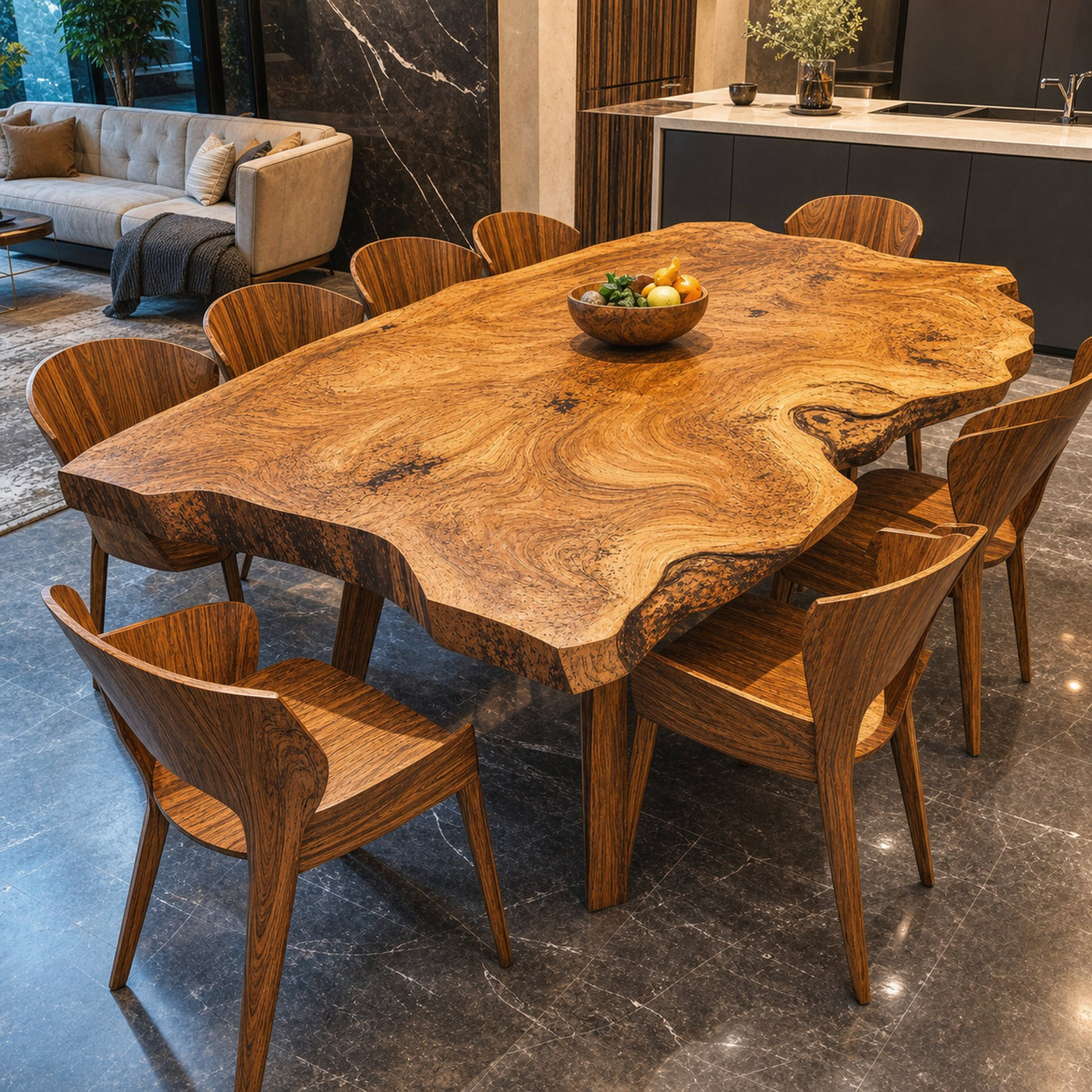 Rustic Live Edge Wooden Dining Table For Open Kitchen