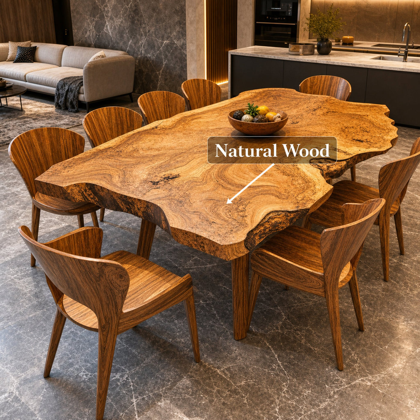 Rustic Live Edge Wooden Dining Table For Open Kitchen - product view 5