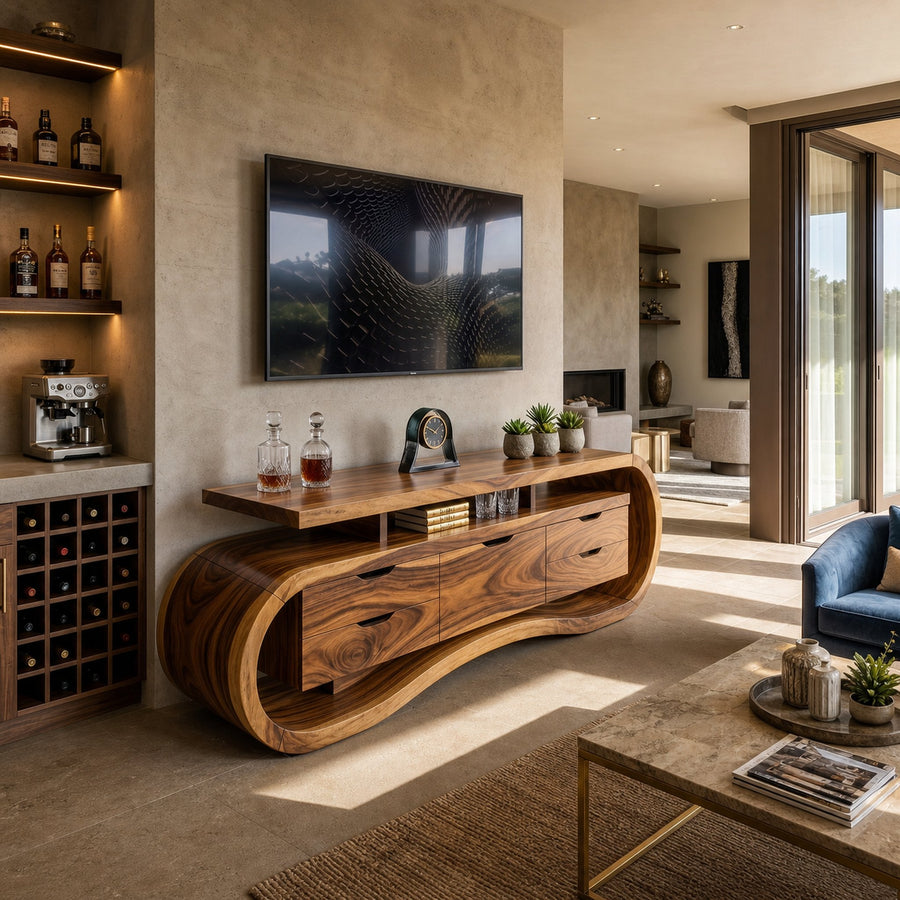Rustic Mediterranean Media Console For Warm Villa Interior