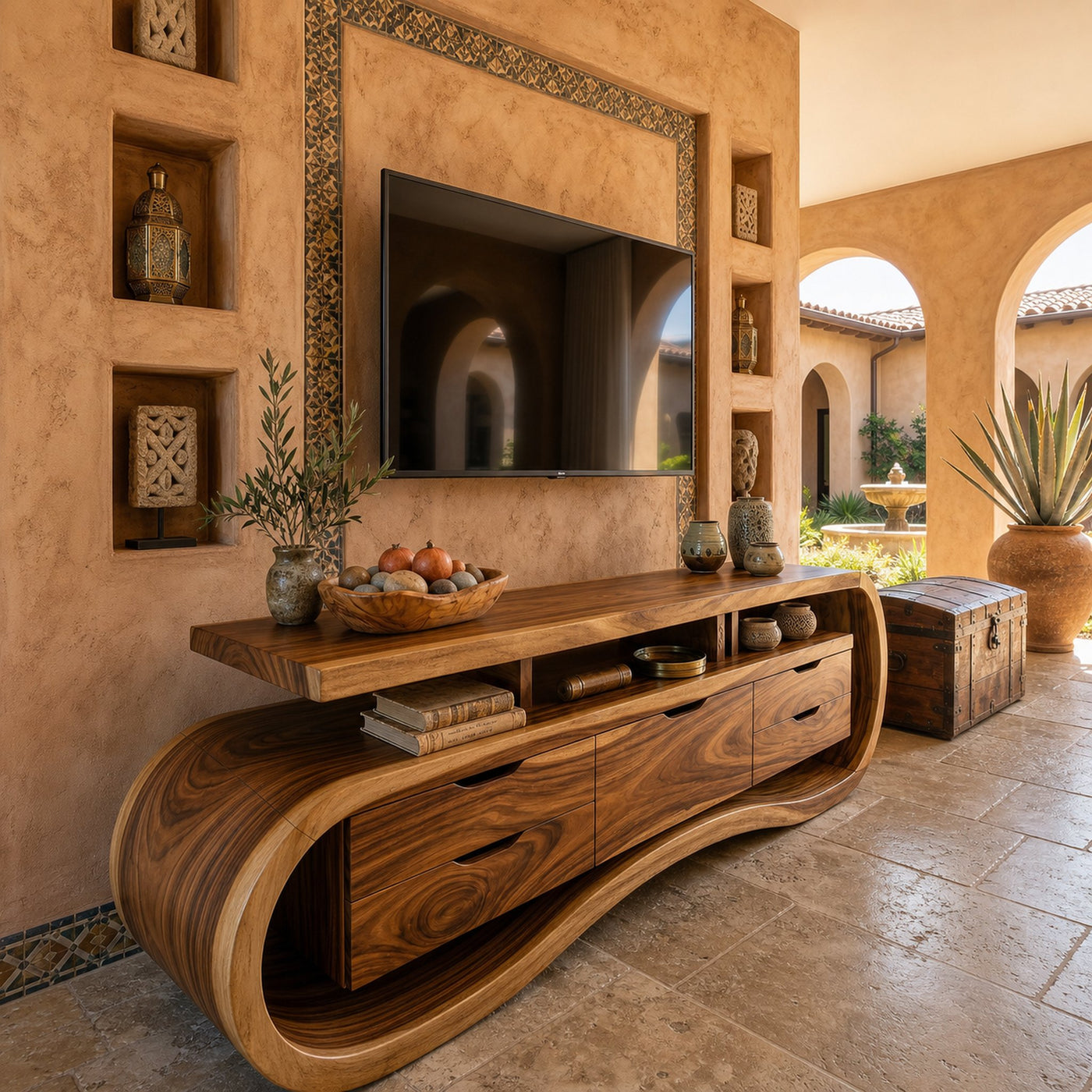 Rustic Mediterranean Media Console For Warm Villa Interior - product view 7
