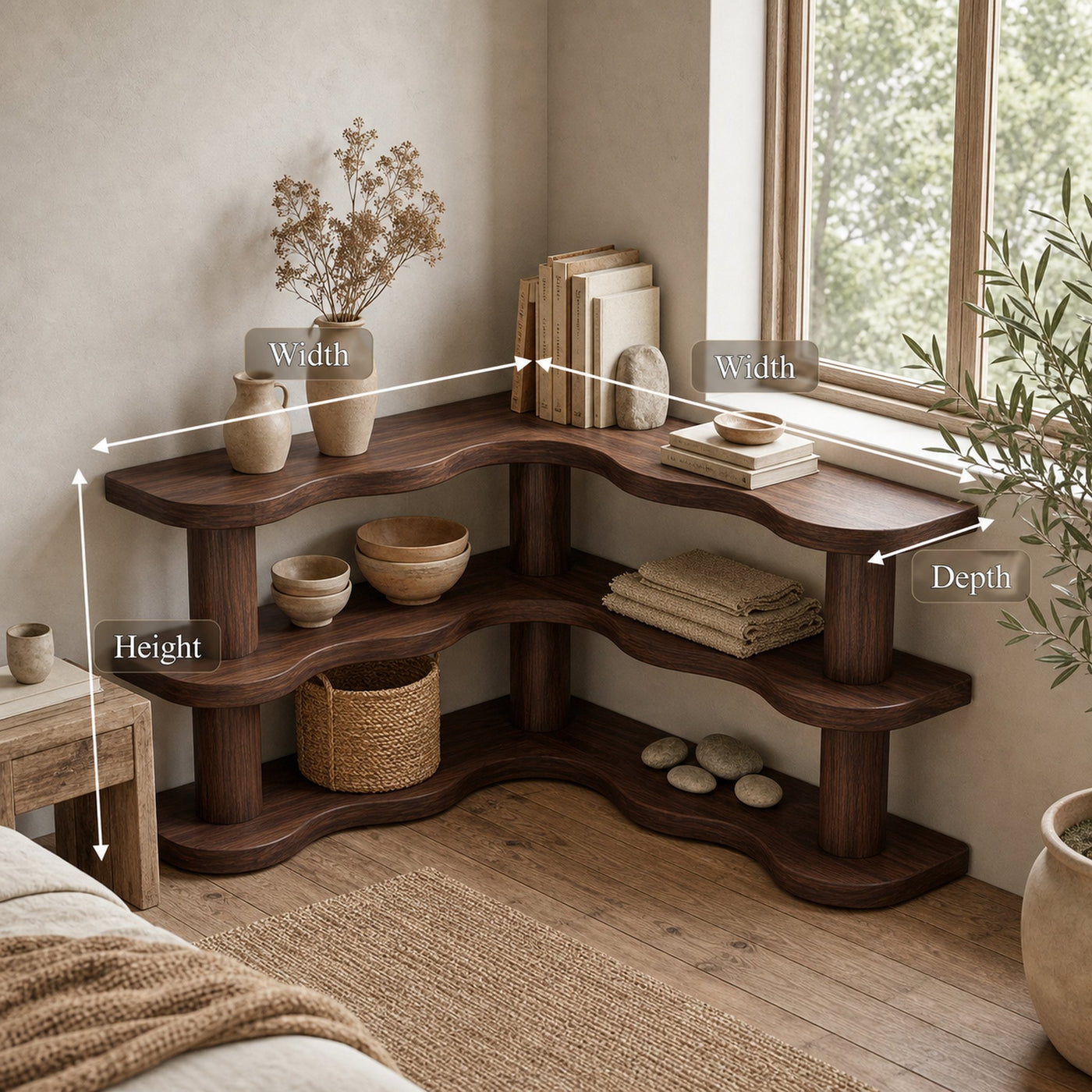 Rustic Modern Corner Bookshelf With Multi Tier Wooden Shelves For Living Room And Bedroom - product view 8