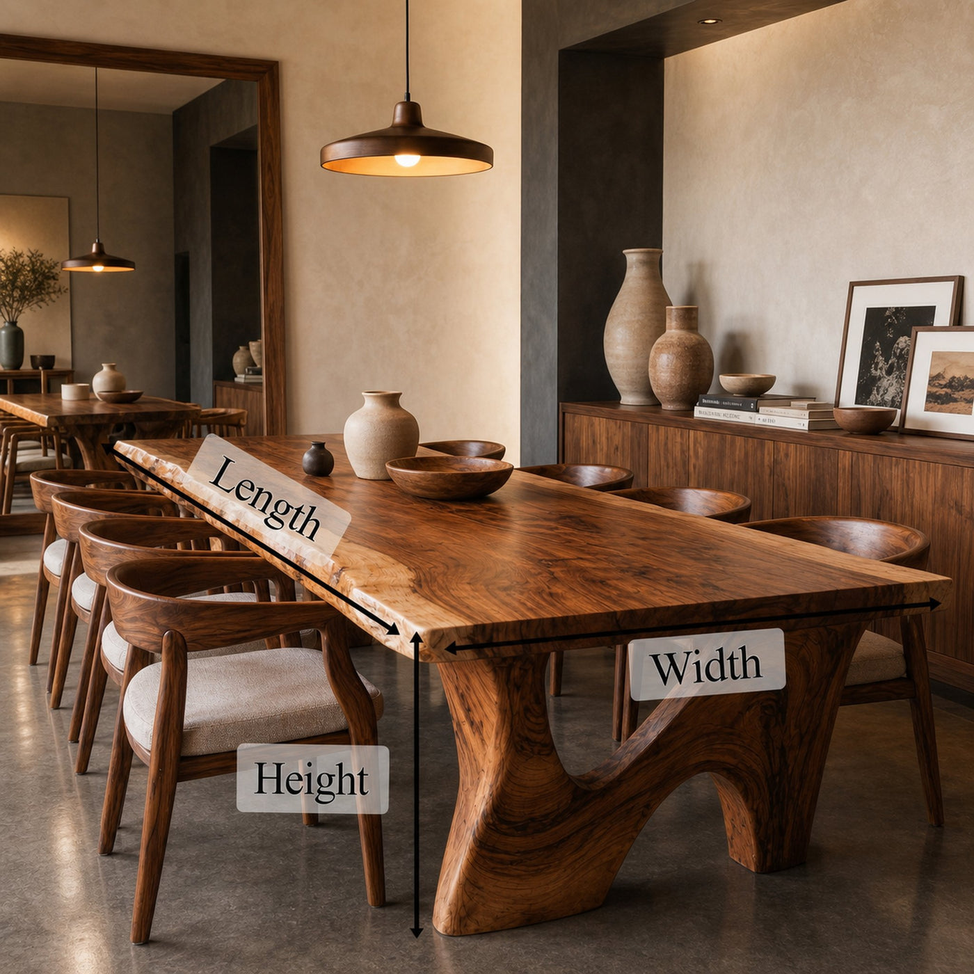Rustic Modern Dining Table With Solid Wood Top And Sculptural Curved Base For Dining Room - product view 8