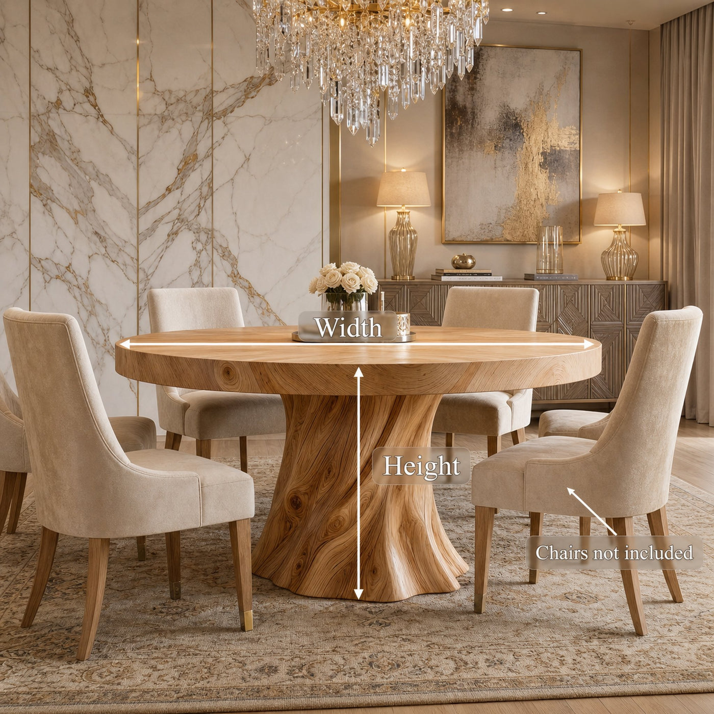 Rustic Modern Round Dining Table With Sculptural Wood Base For Dining Room - product view 8
