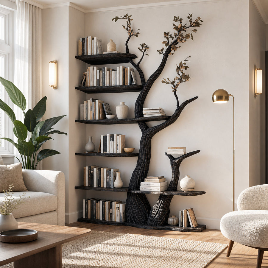 Rustic Modern Tree Bookshelf Living Room Interior Storage Decor