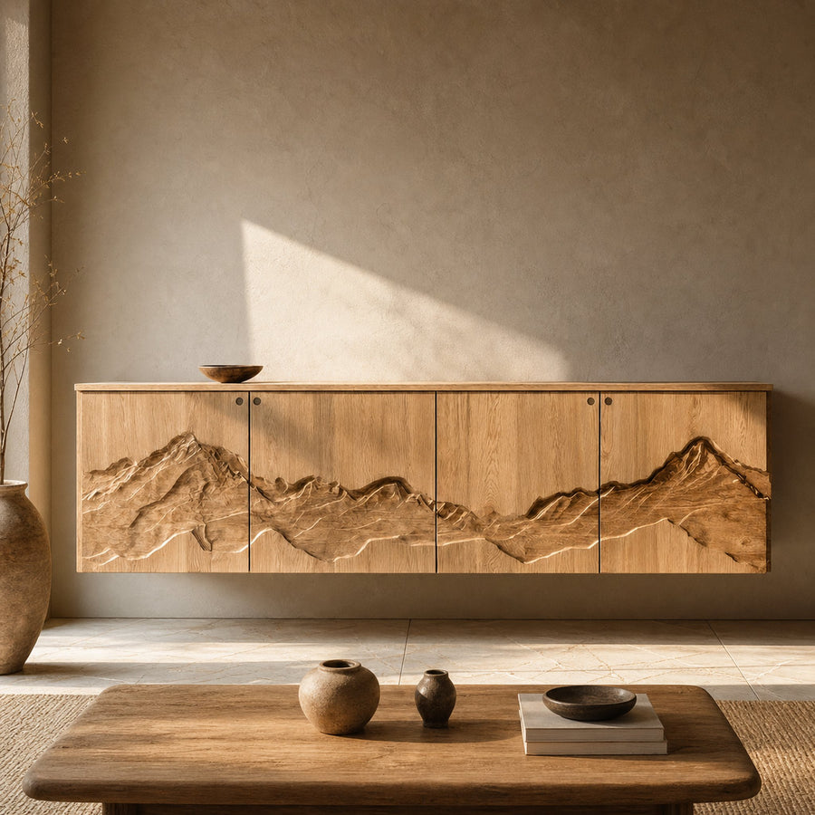 Rustic Mountain Art Console For Living Room And Entryway Space