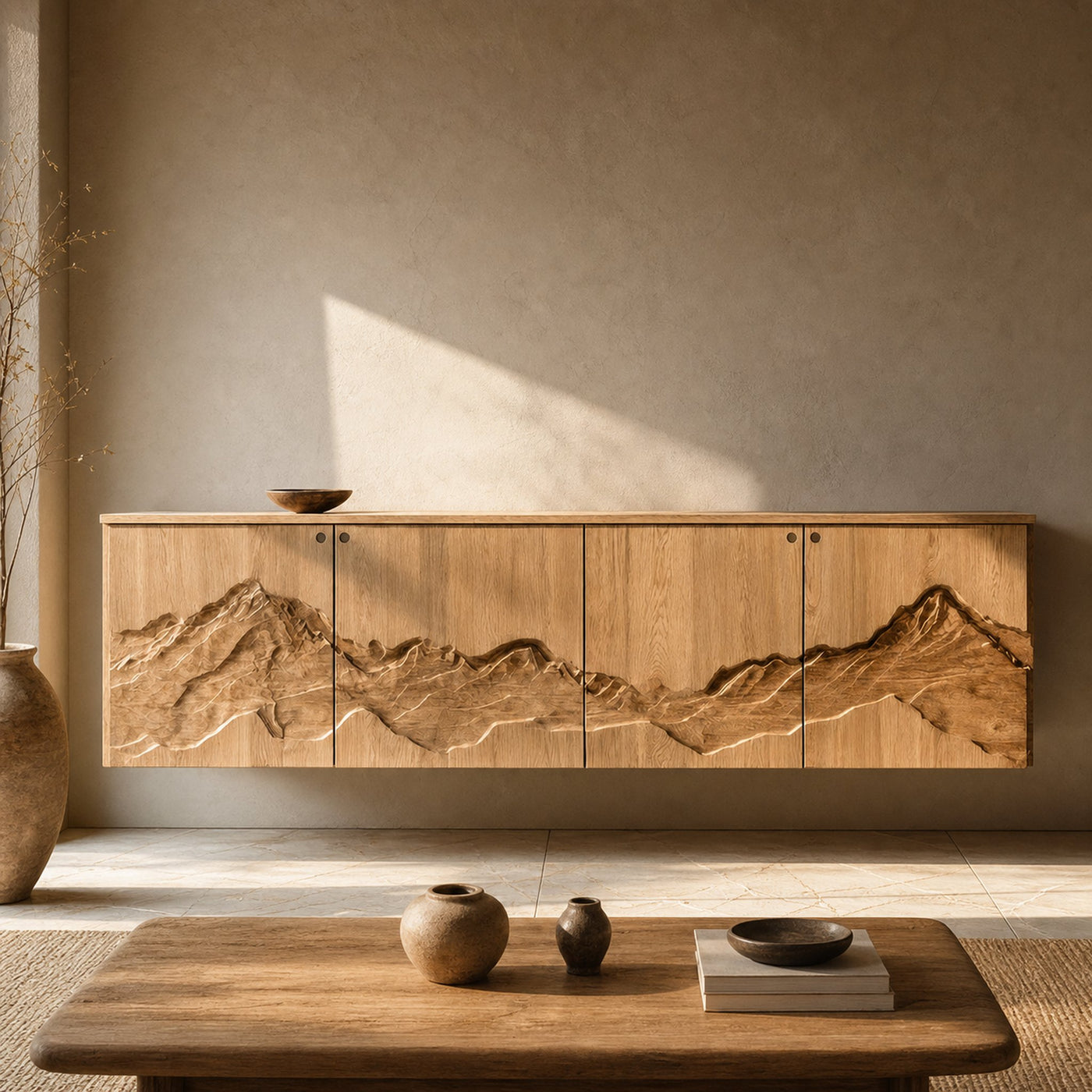 Rustic Mountain Art Console For Living Room And Entryway Space