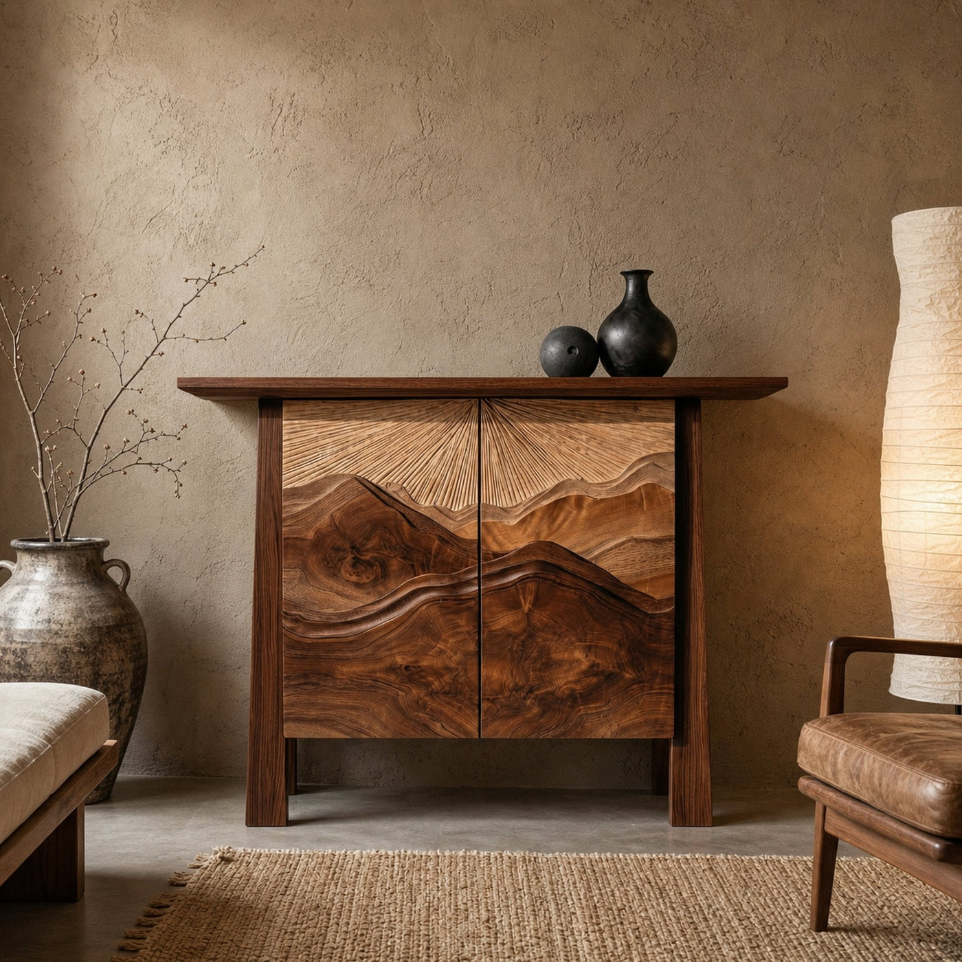 Rustic Mountain Carved Cabinet For Living Room And Dining Room