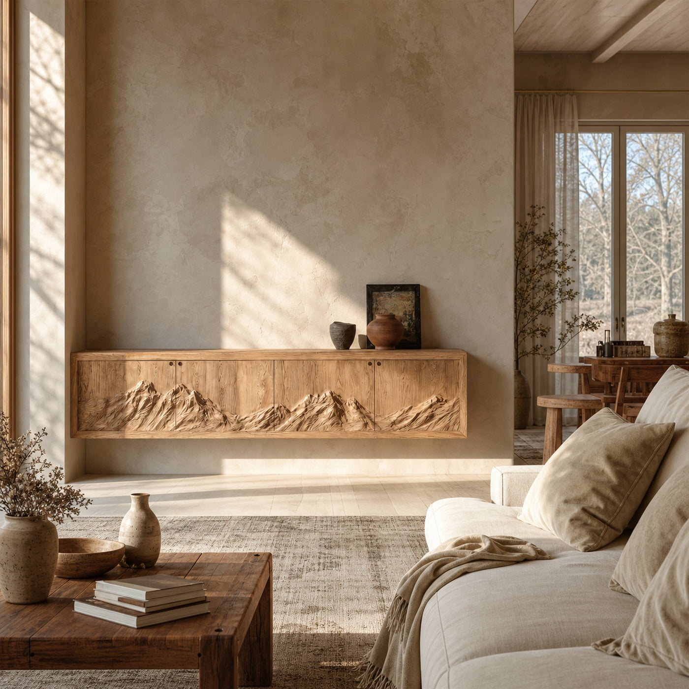 Rustic Mountain Carved Sideboard Console For Living Room - product view 4
