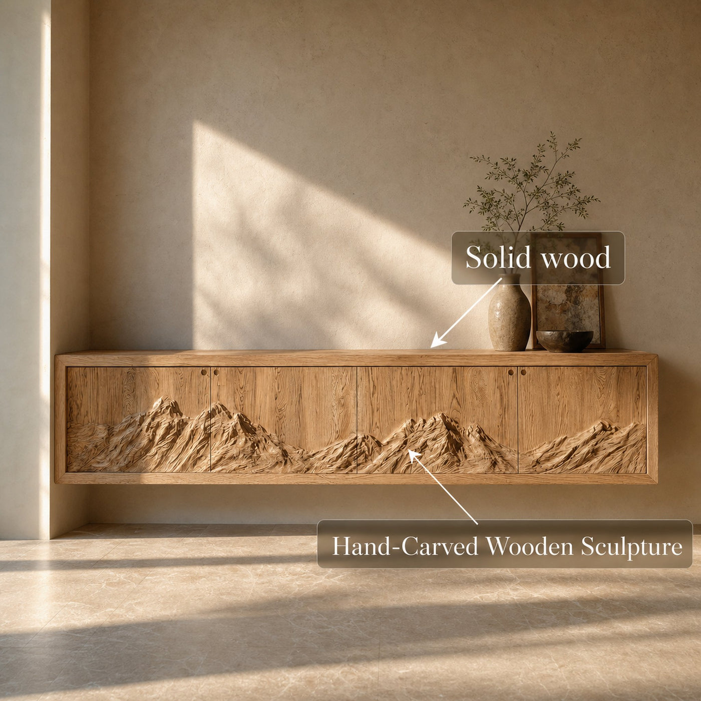 Rustic Mountain Carved Sideboard Console For Living Room - product view 5