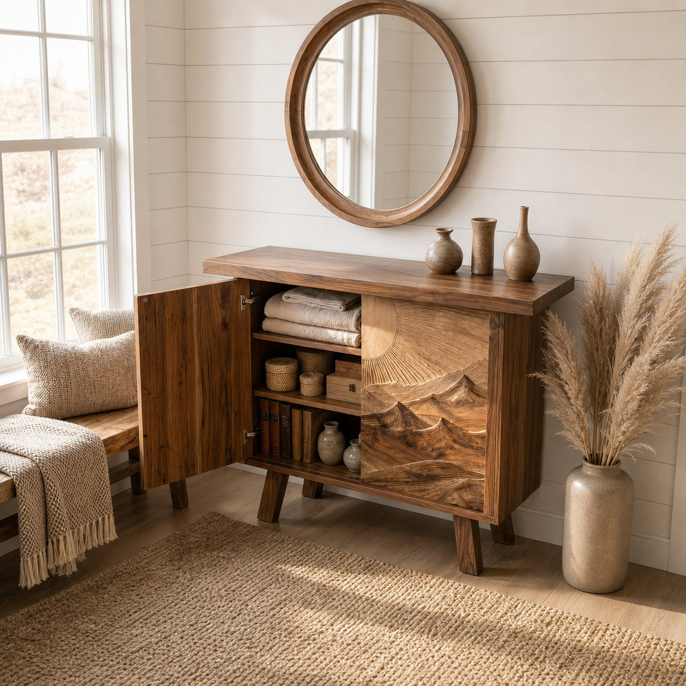 Rustic Mountain Carved Sideboard For Dining Room And Living Room - product view 3