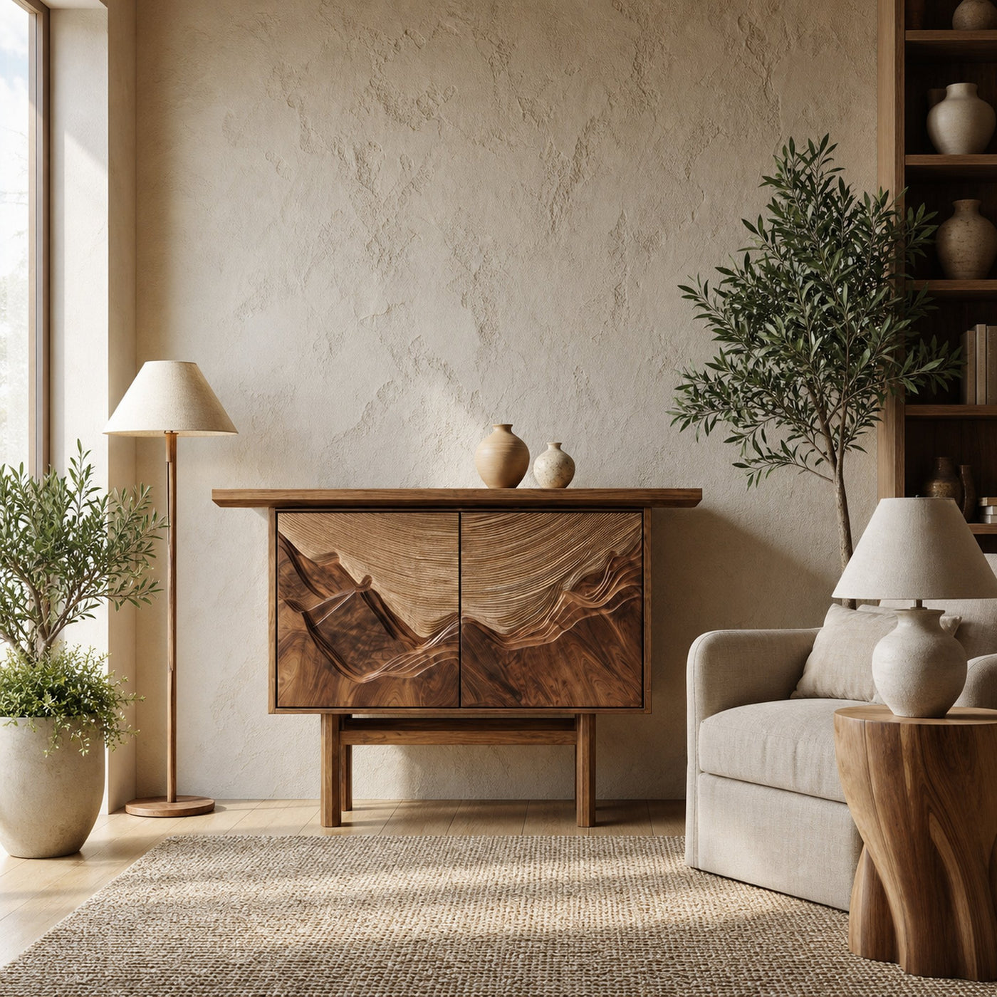 Rustic Mountain Carved Storage Cabinet For Living Room And Entryway - product view 2