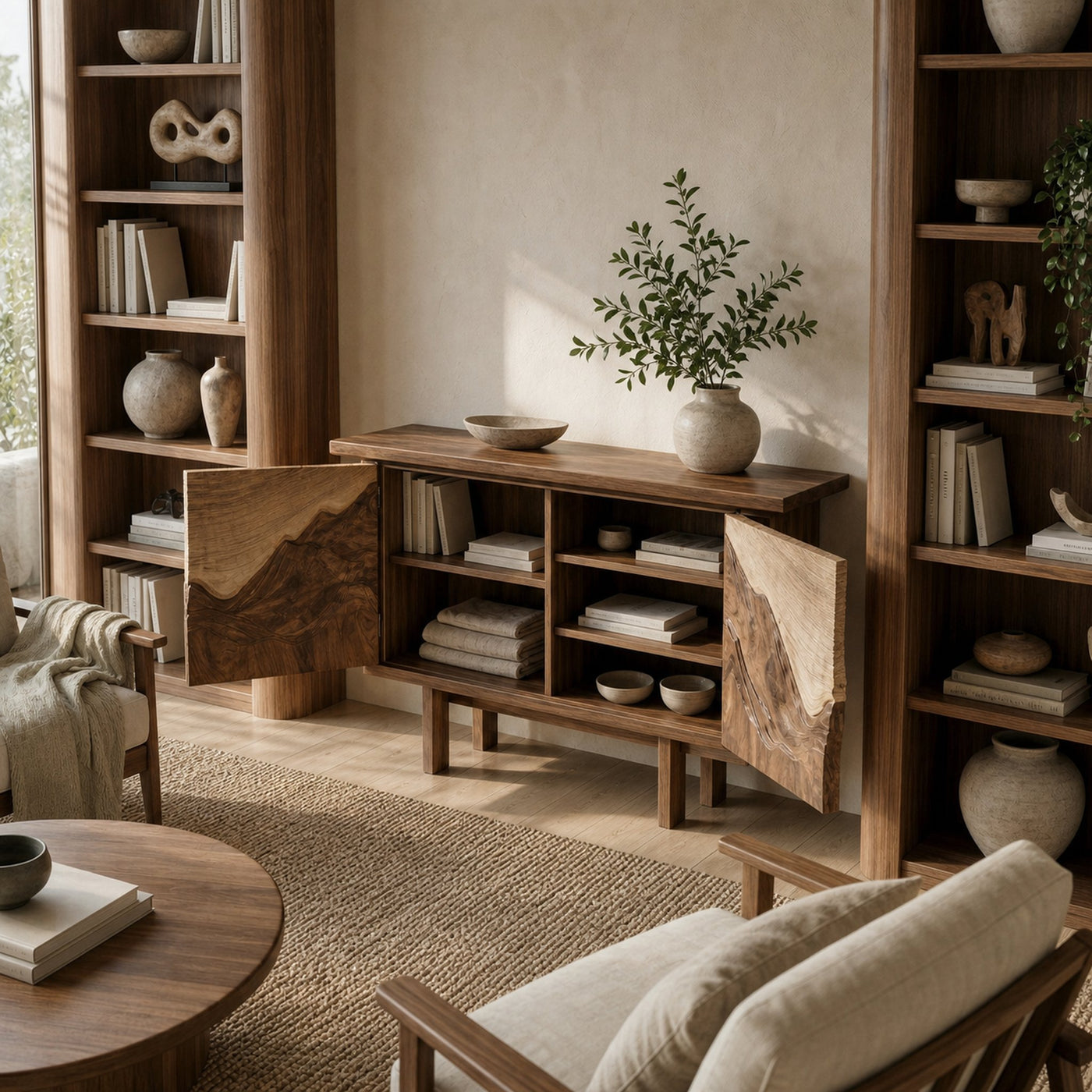 Rustic Mountain Carved Storage Cabinet For Living Room And Entryway - product view 3