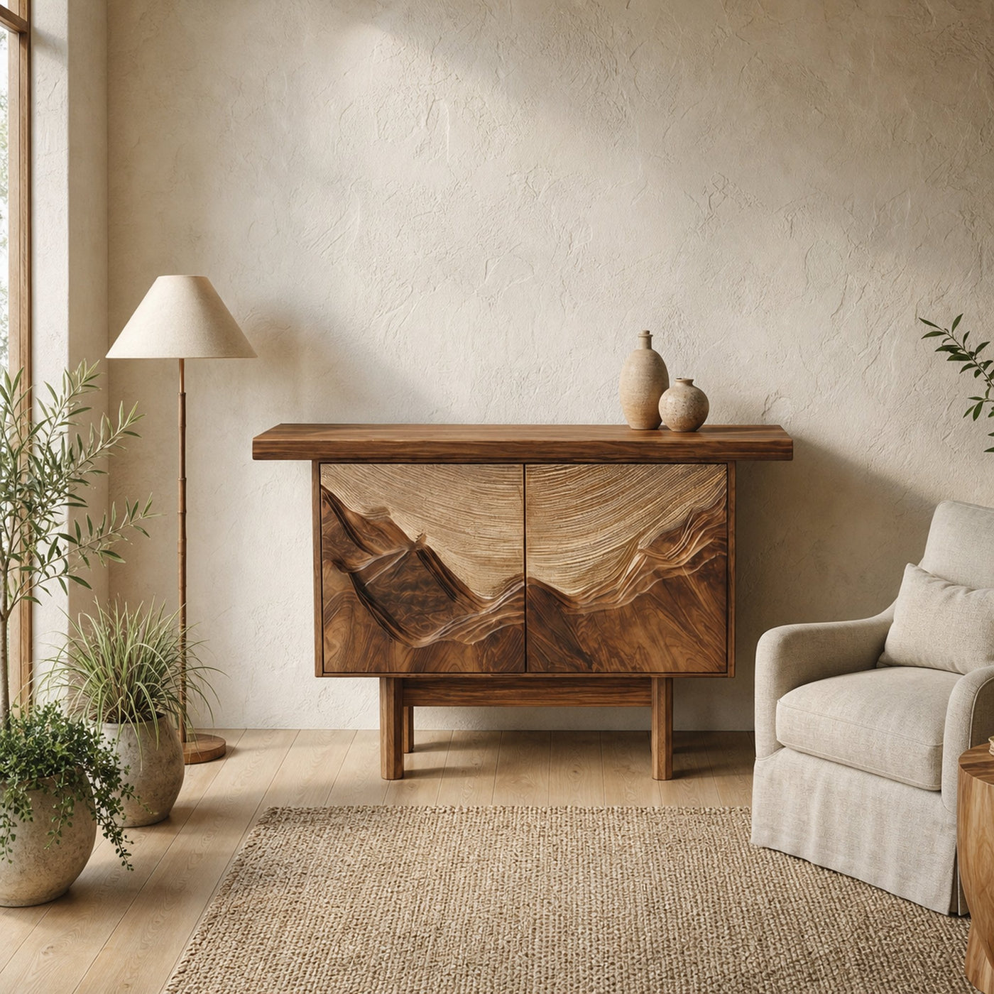 Rustic Mountain Carved Storage Cabinet For Living Room And Entryway - product view 4