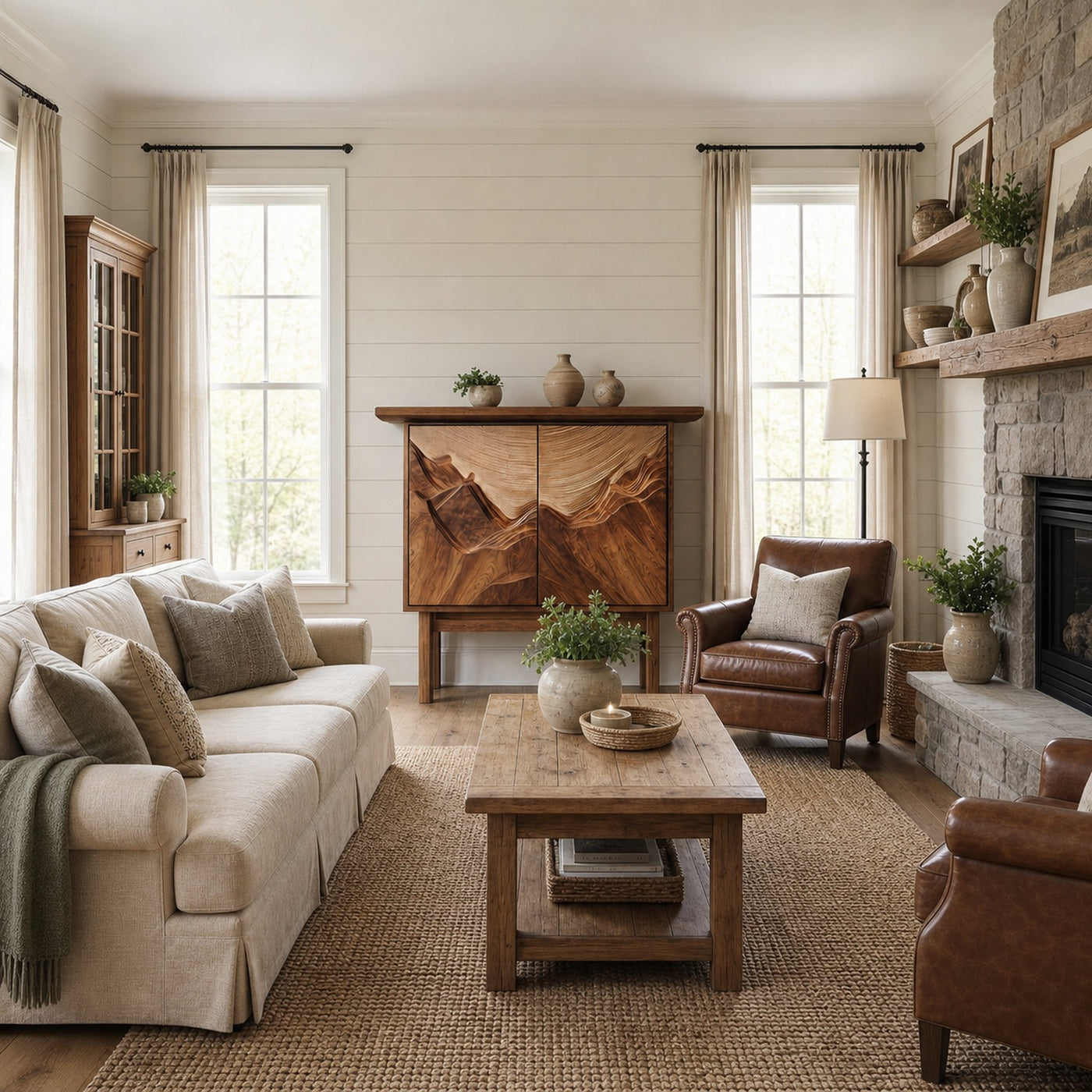 Rustic Mountain Carved Storage Cabinet For Living Room And Entryway - product view 5
