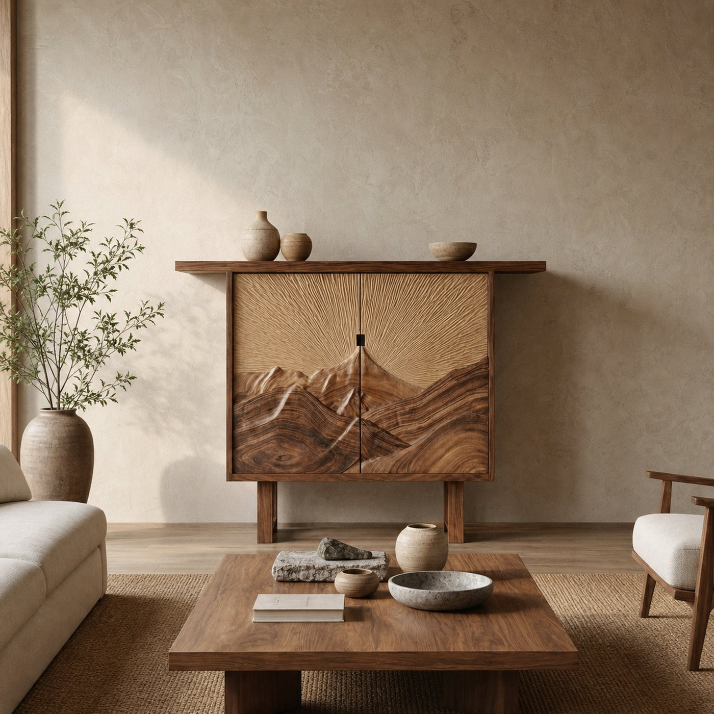Rustic Mountain Relief Sideboard For Dining Room And Apartment