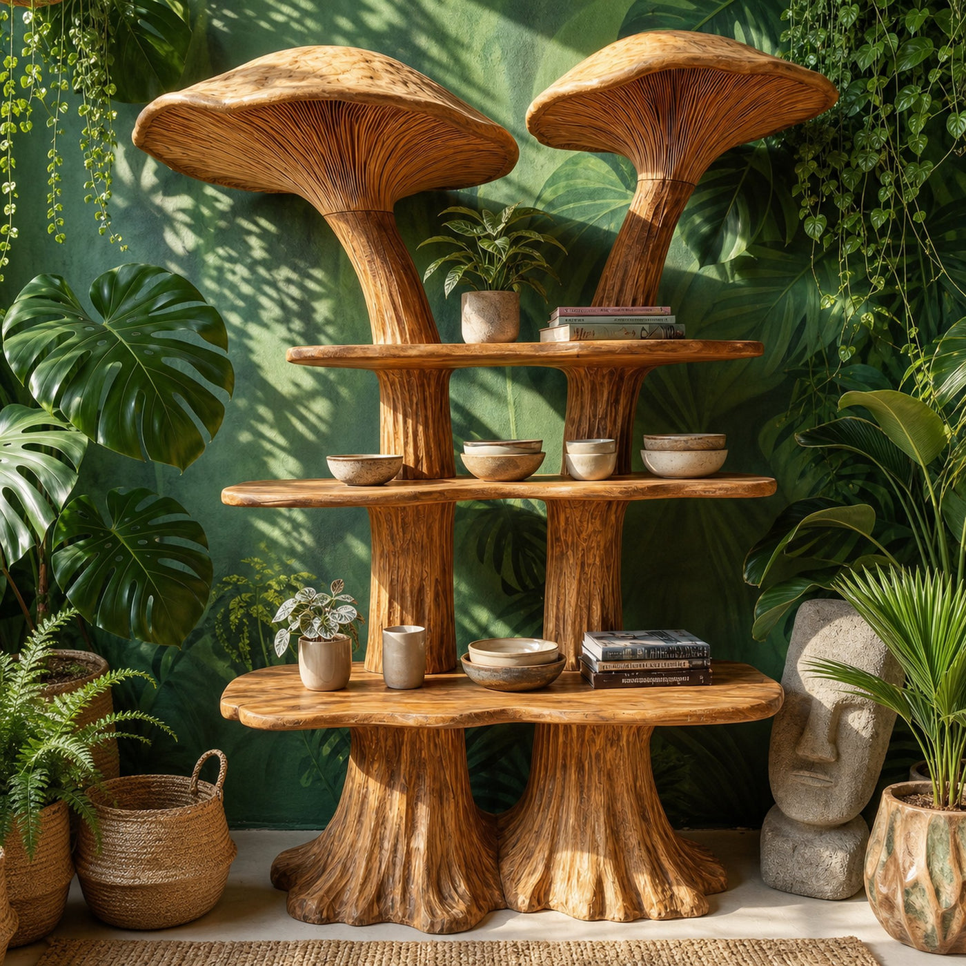 Rustic Mushroom Bookshelf With Handcrafted Solid Wood Shelves For Living Room - product view 6
