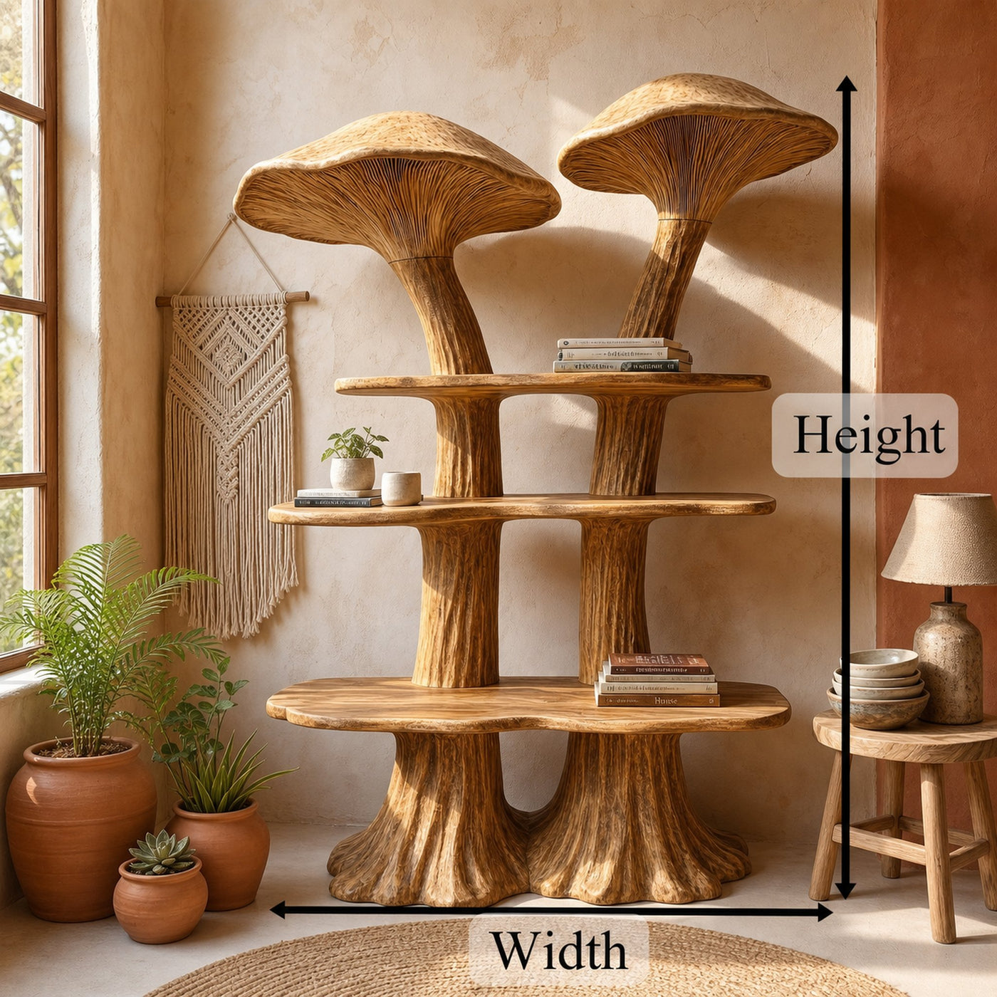 Rustic Mushroom Bookshelf With Handcrafted Solid Wood Shelves For Living Room - product view 8