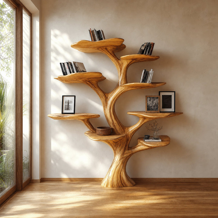 Rustic Mushroom Shaped Tree Bookshelf Living Room Office