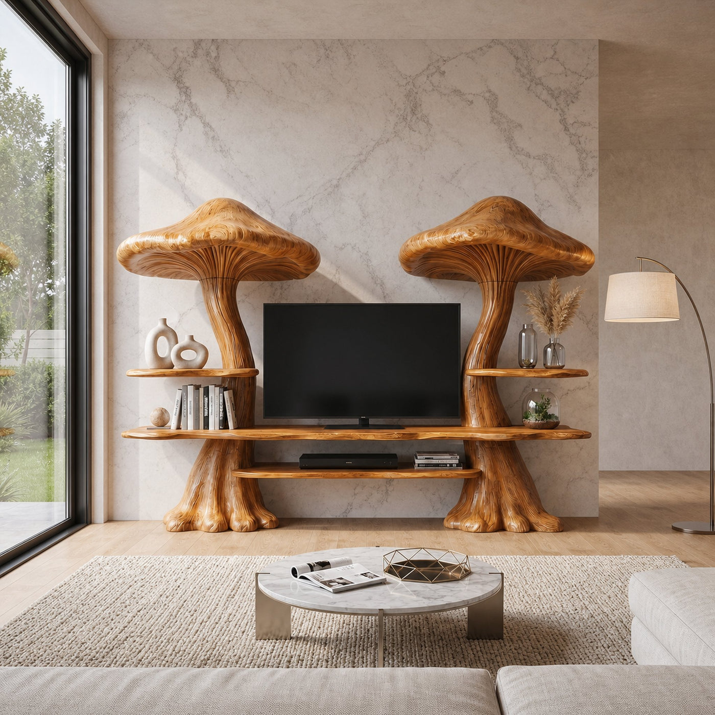 Rustic Mushroom TV Cabinet With Integrated Display Shelves And Media Storage For Living Room - product view 6
