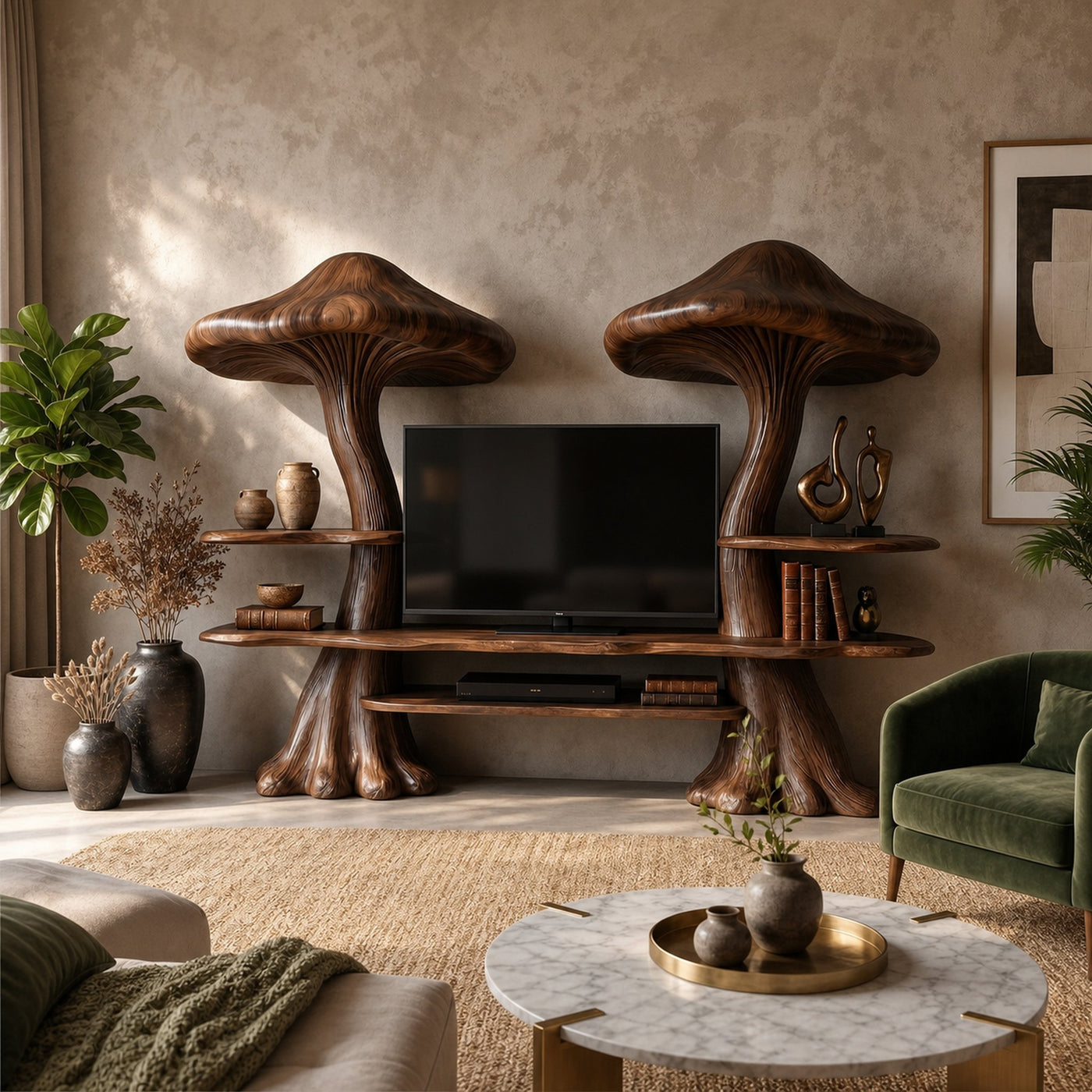 Rustic Mushroom TV Cabinet With Integrated Display Shelves And Media Storage For Living Room - product view 7