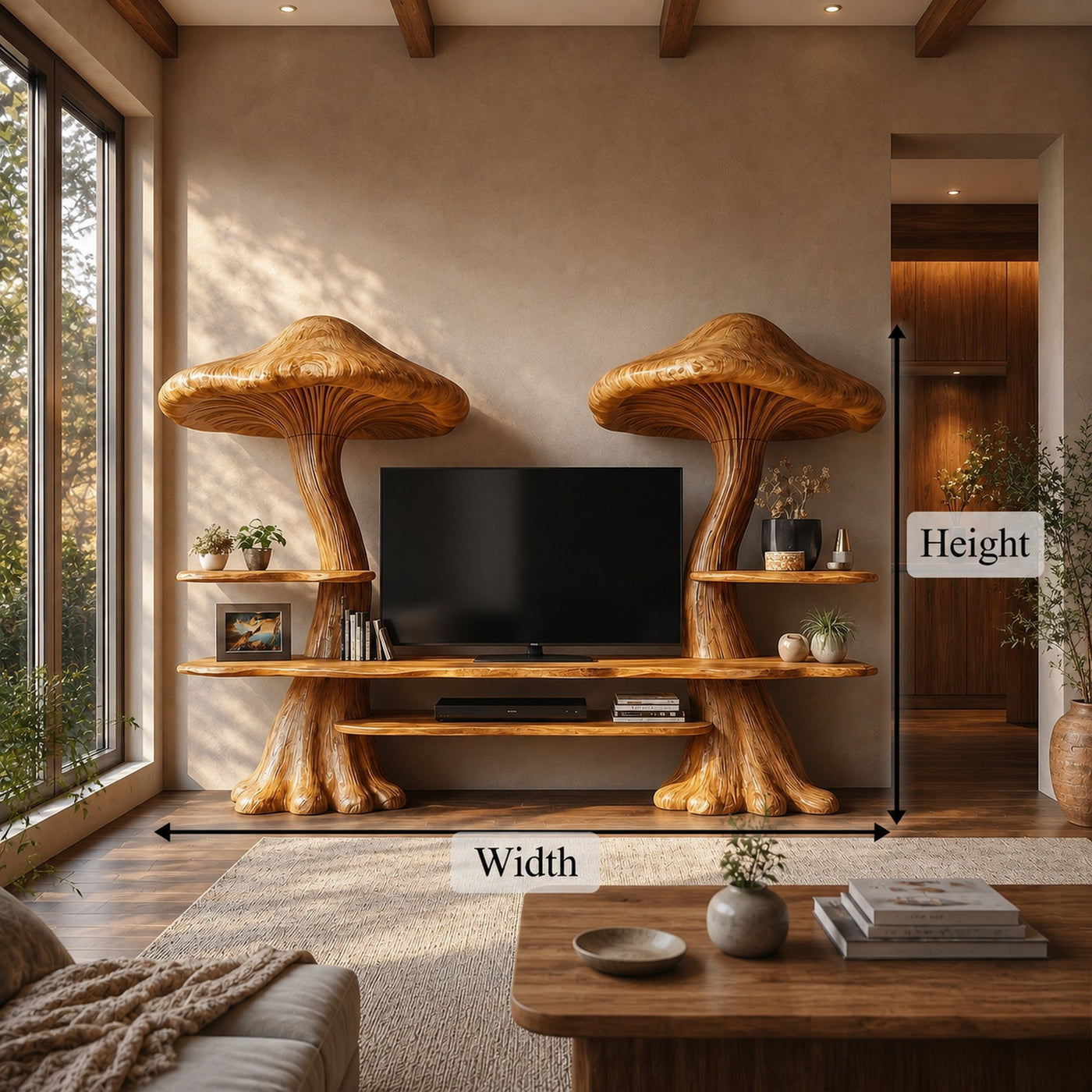 Rustic Mushroom TV Cabinet With Integrated Display Shelves And Media Storage For Living Room - product view 8