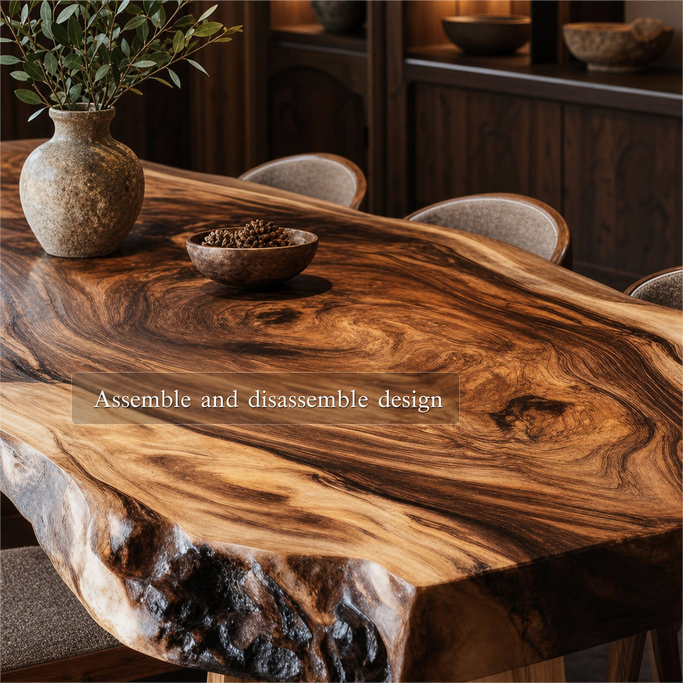 Rustic Natural Slab Dining Table Dining Room - product view 2