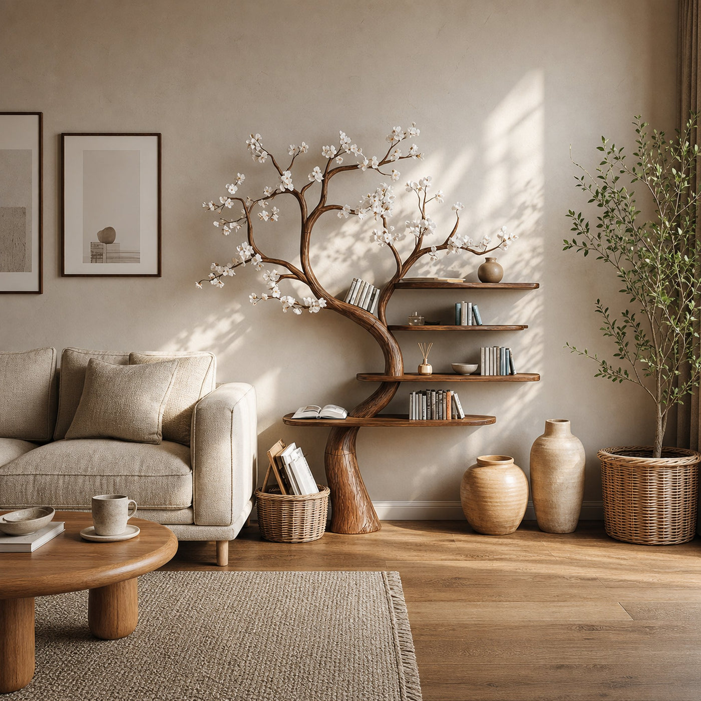 Rustic Natural Tree Bookshelf Living Room Interior Artistic Decor - product view 2
