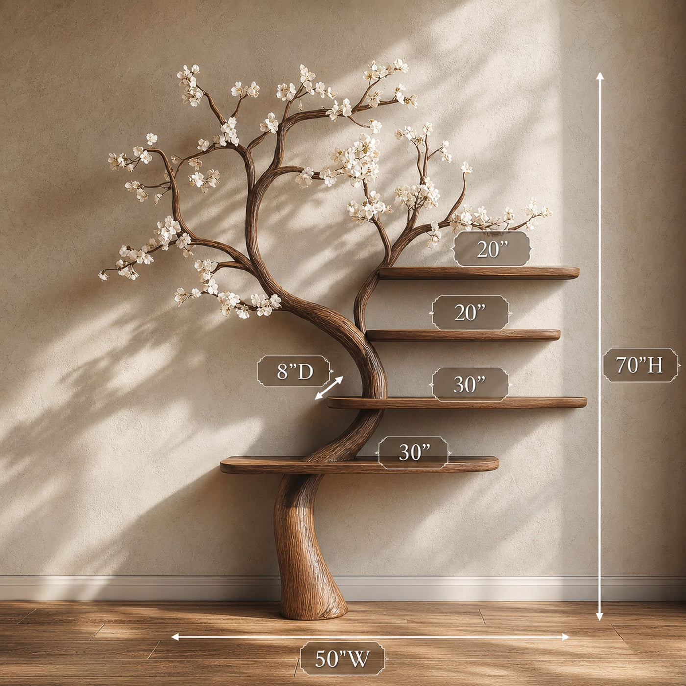 Rustic Natural Tree Bookshelf Living Room Interior Artistic Decor - product view 4