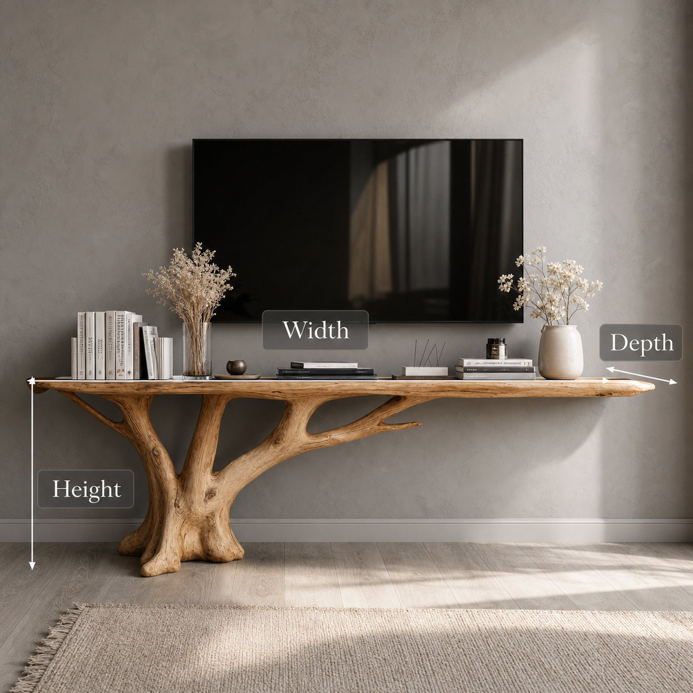 Rustic Natural Wood TV Console For Entryway And Hallway - product view 6