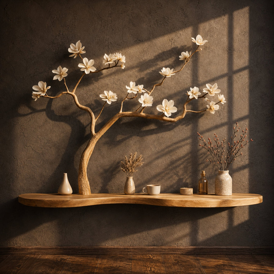 Rustic Natural Wood Tree Bookshelf Artistic Wall Shelf For Bedroom