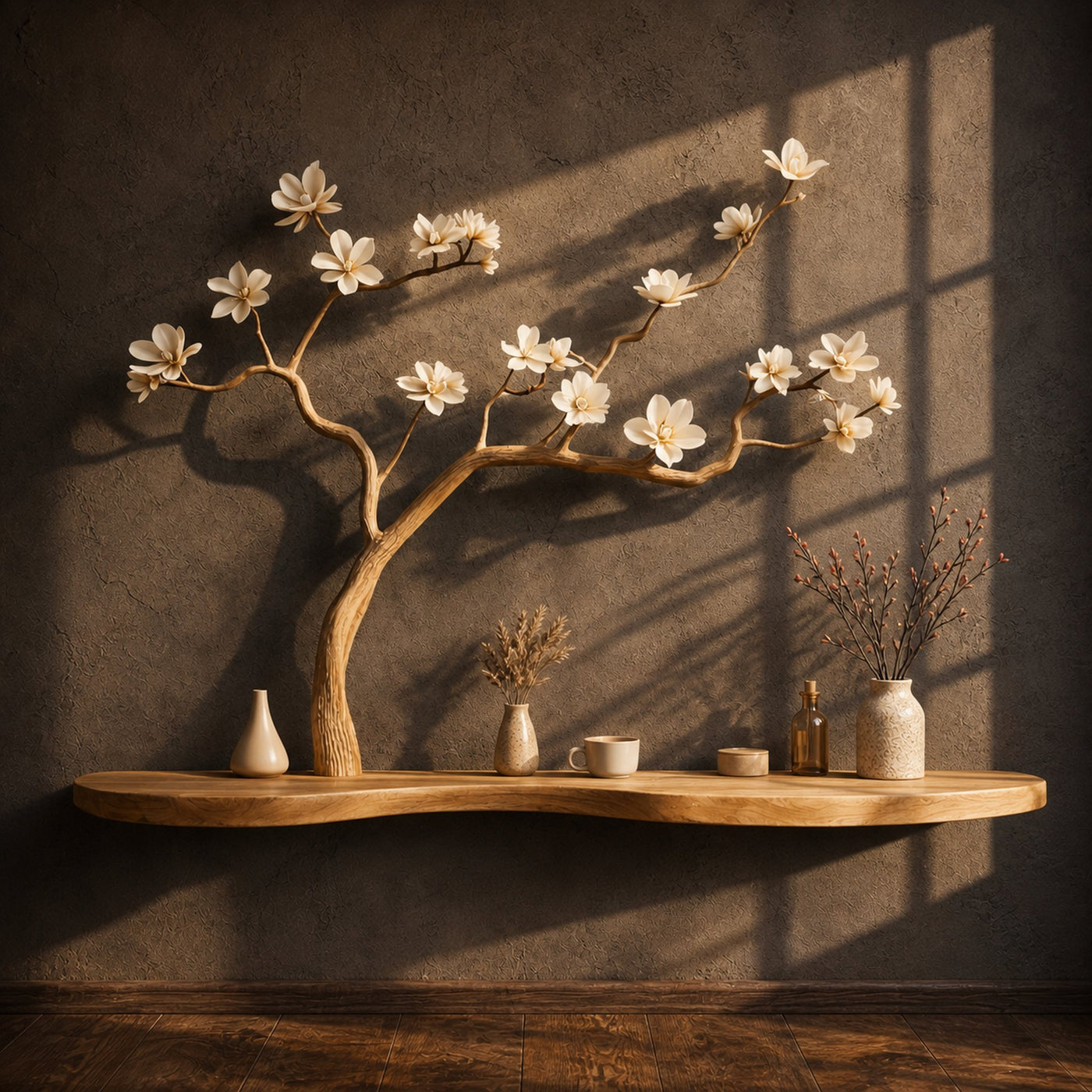 Rustic Natural Wood Tree Bookshelf Artistic Wall Shelf For Bedroom
