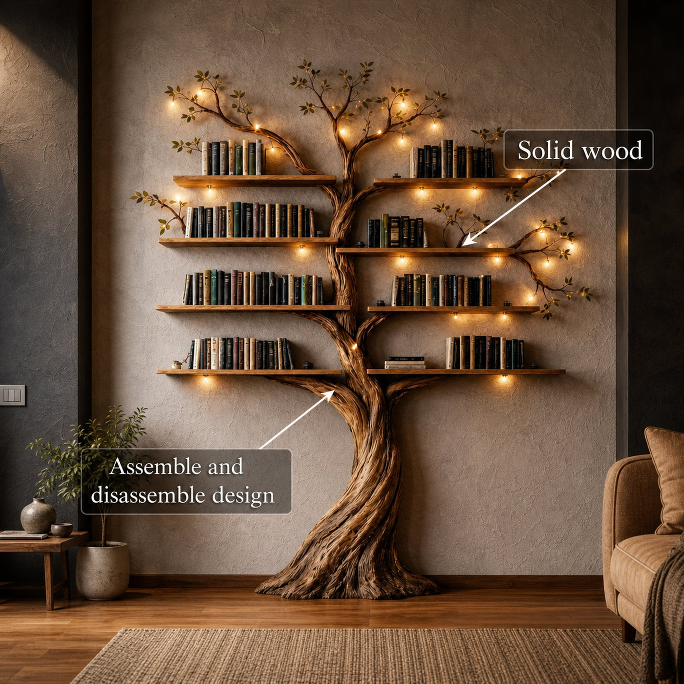 Rustic Nature Inspired Tree Bookshelf For Home - product view 3