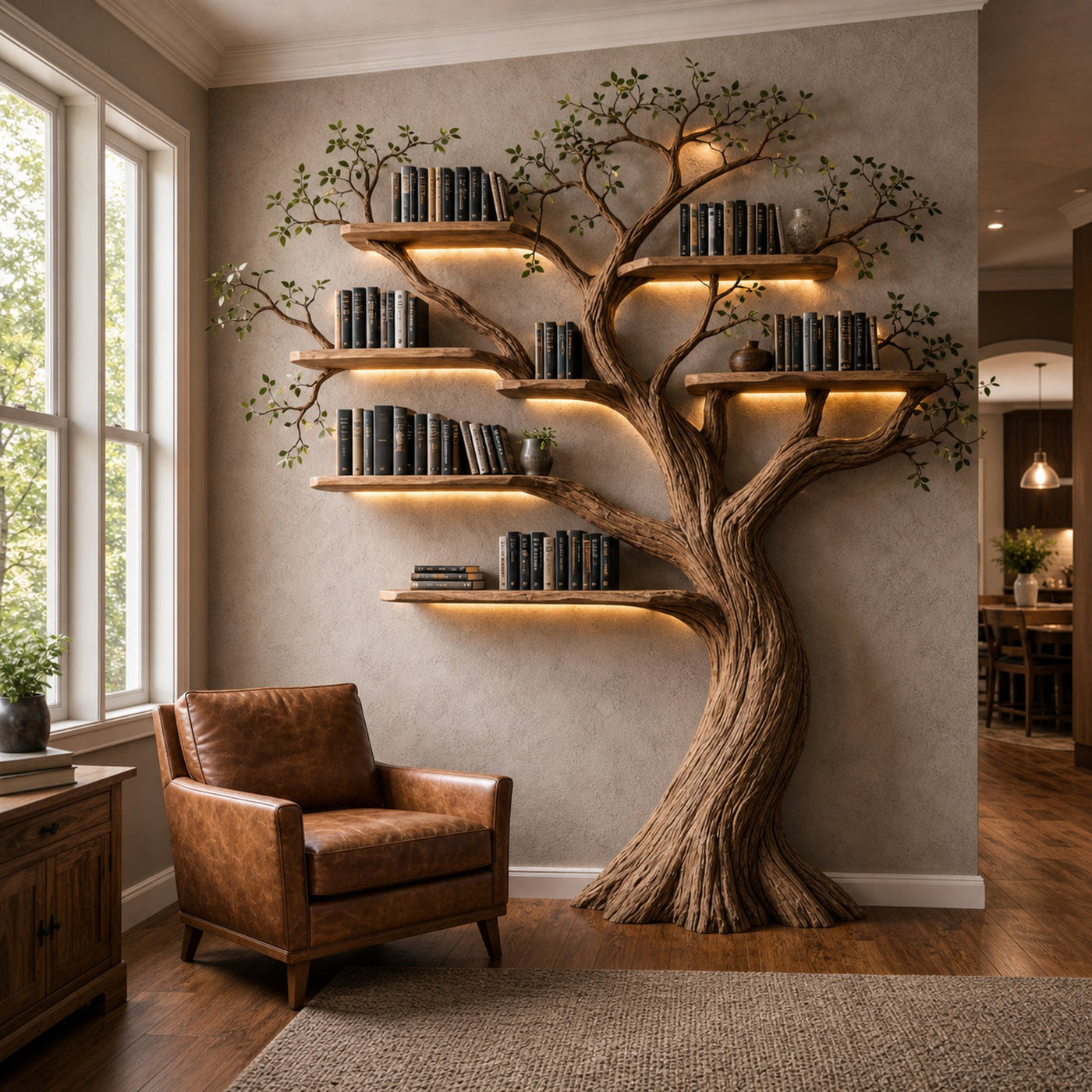 Rustic Nature Inspired Tree Bookshelf Handmade For Living Room