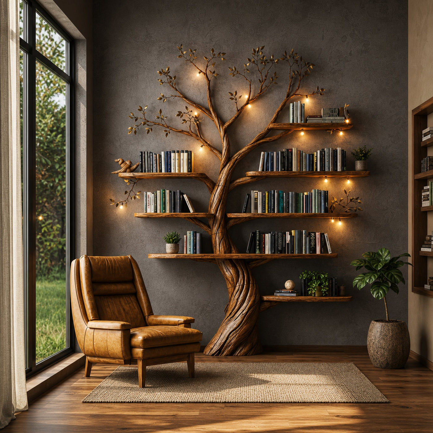 Rustic Nature Inspired Tree Display Bookcase Living Room