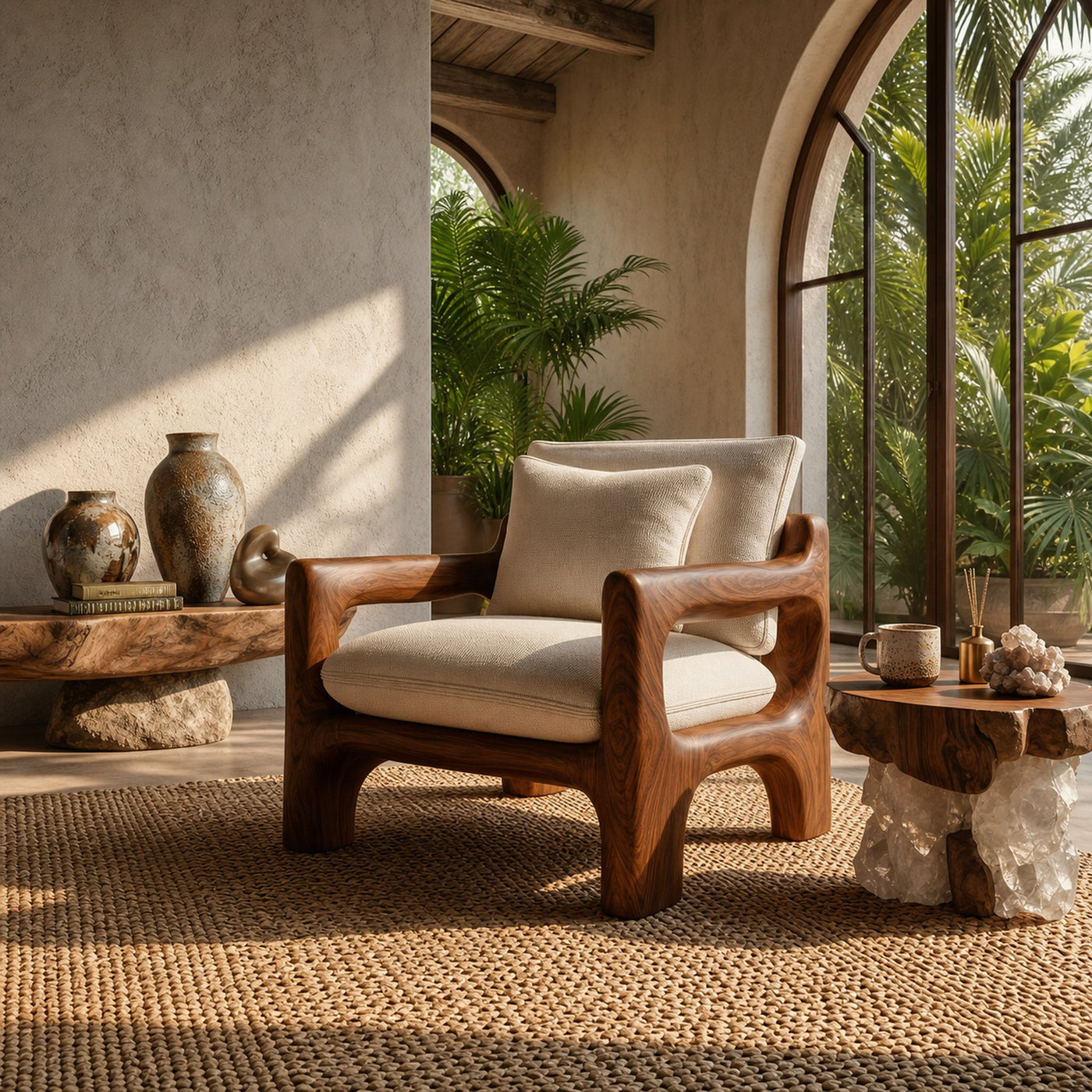 Rustic Organic Accent Chair For Living Room Statement Seating - product view 6