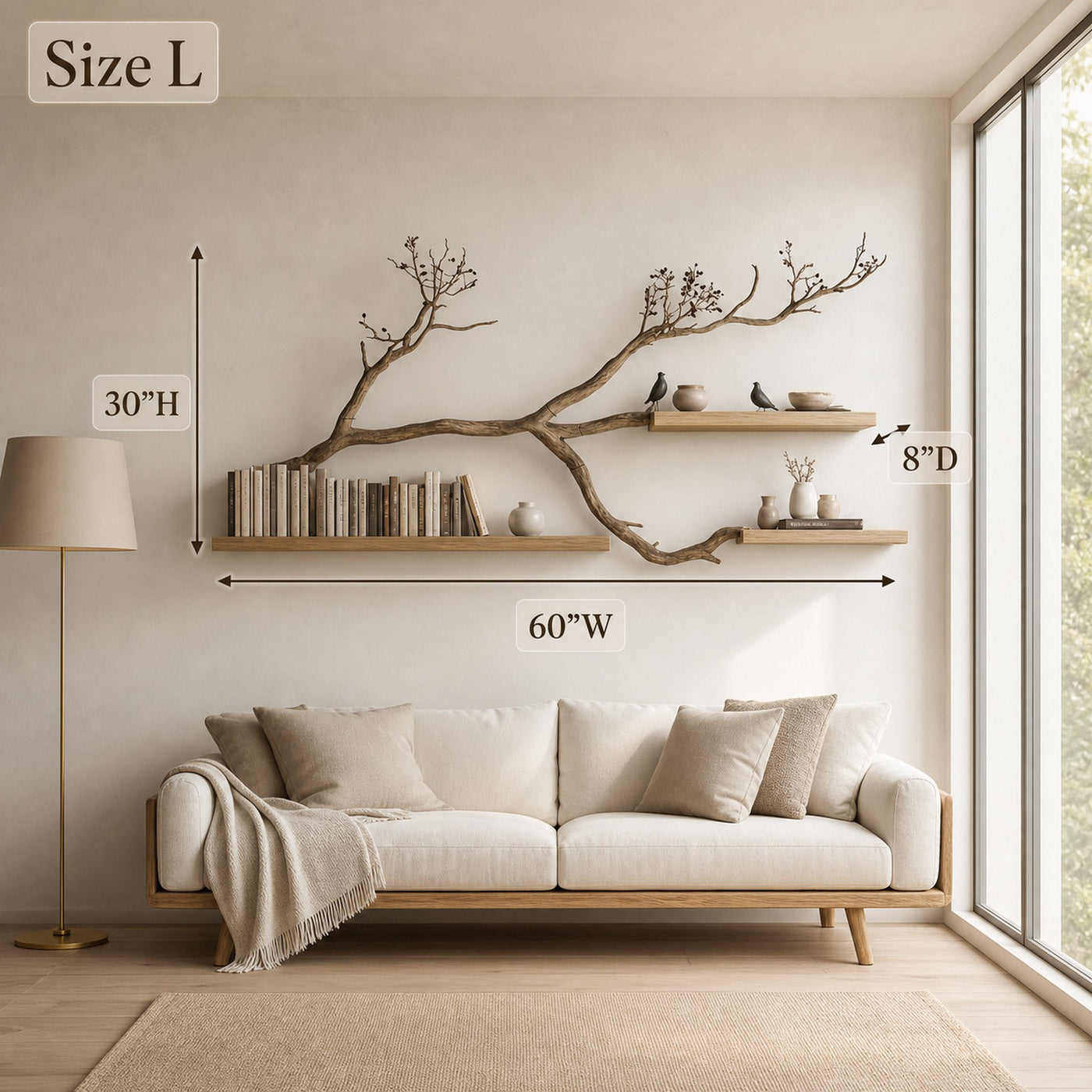 Rustic Organic Branch Shelf Modern Living Or Dining Room - product view 6